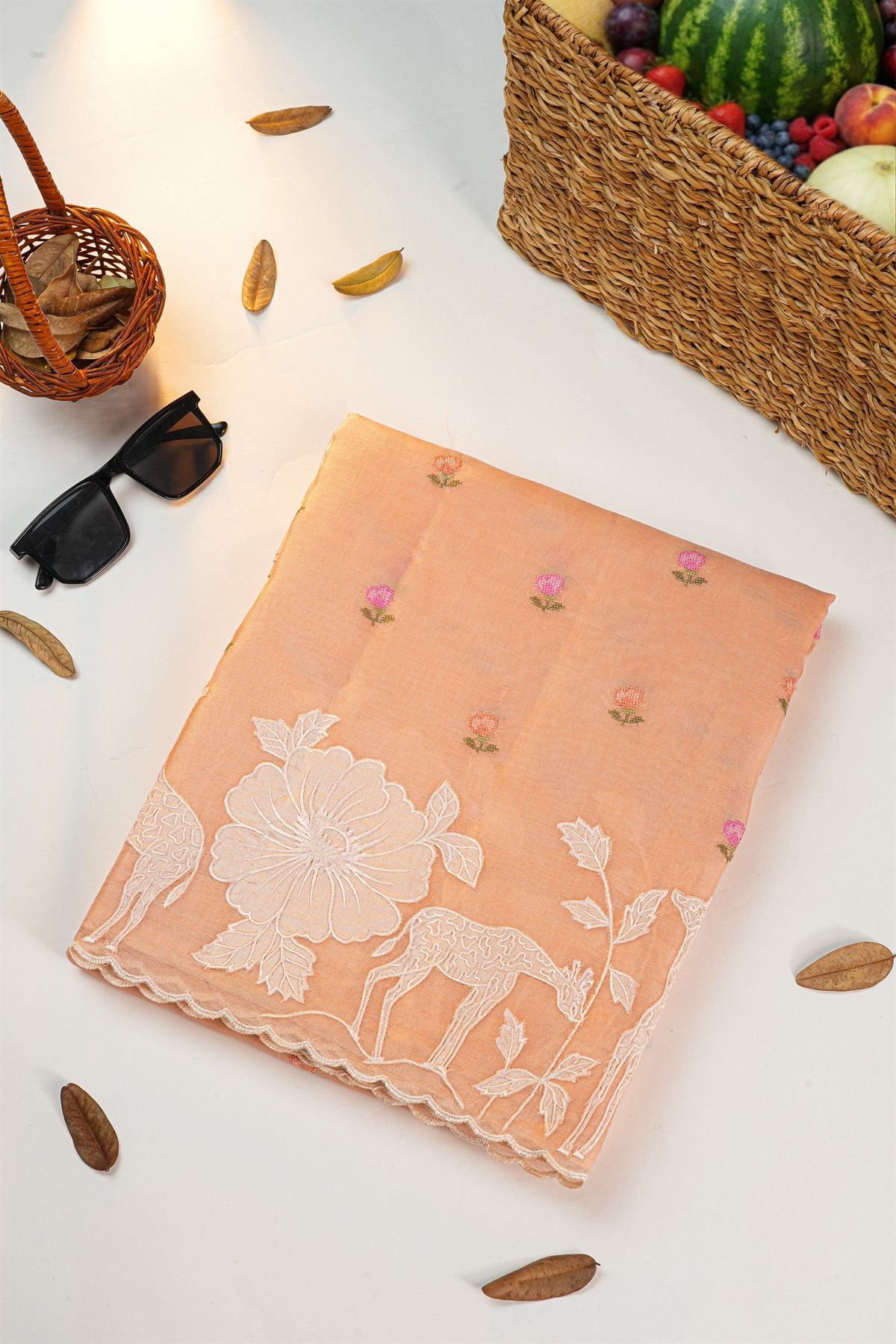 Designer Kora Peach Saree