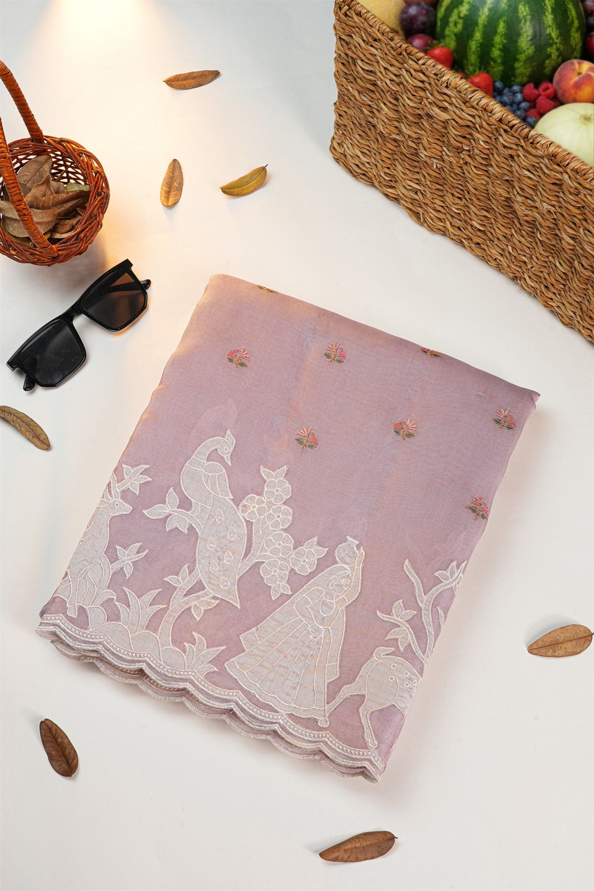 Designer Kora Light Pink Saree