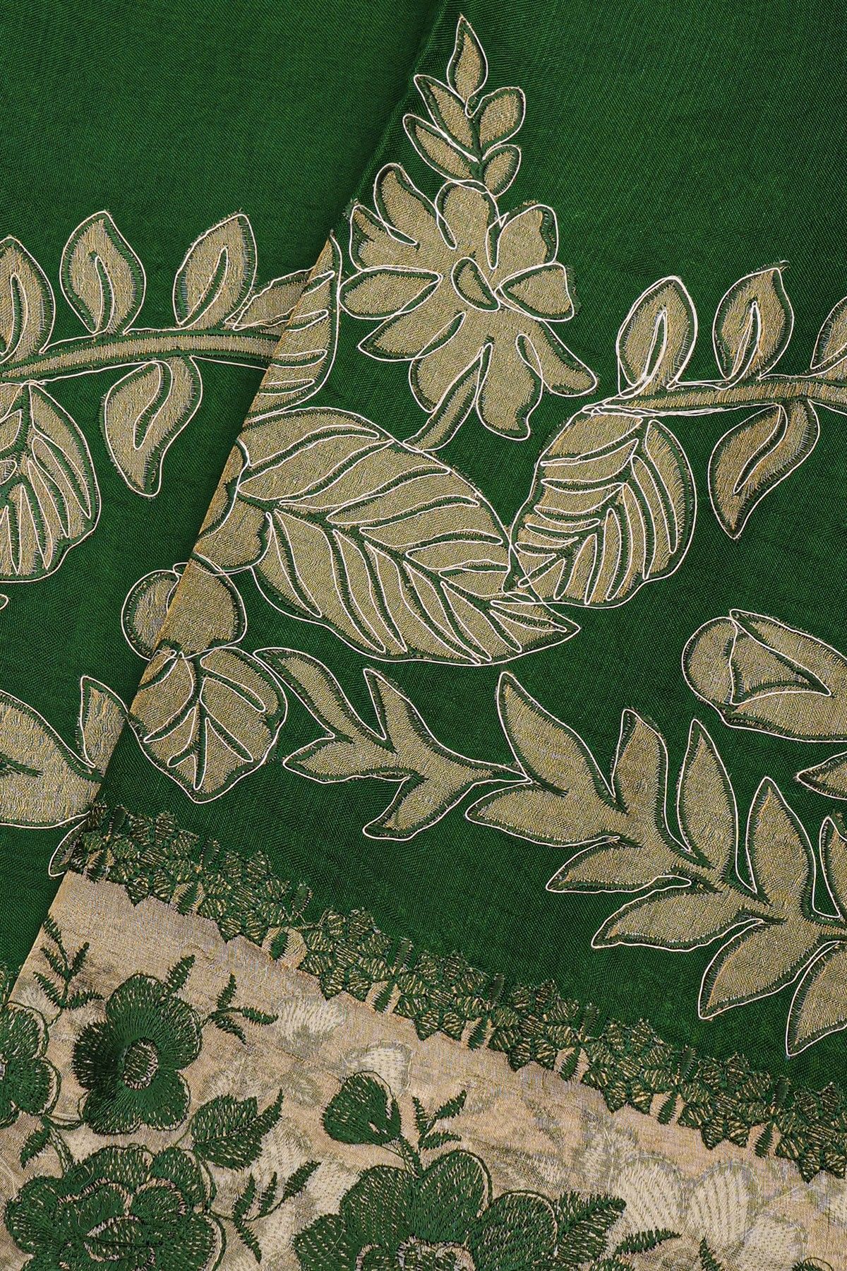 Designer Kora Bottle Green Saree