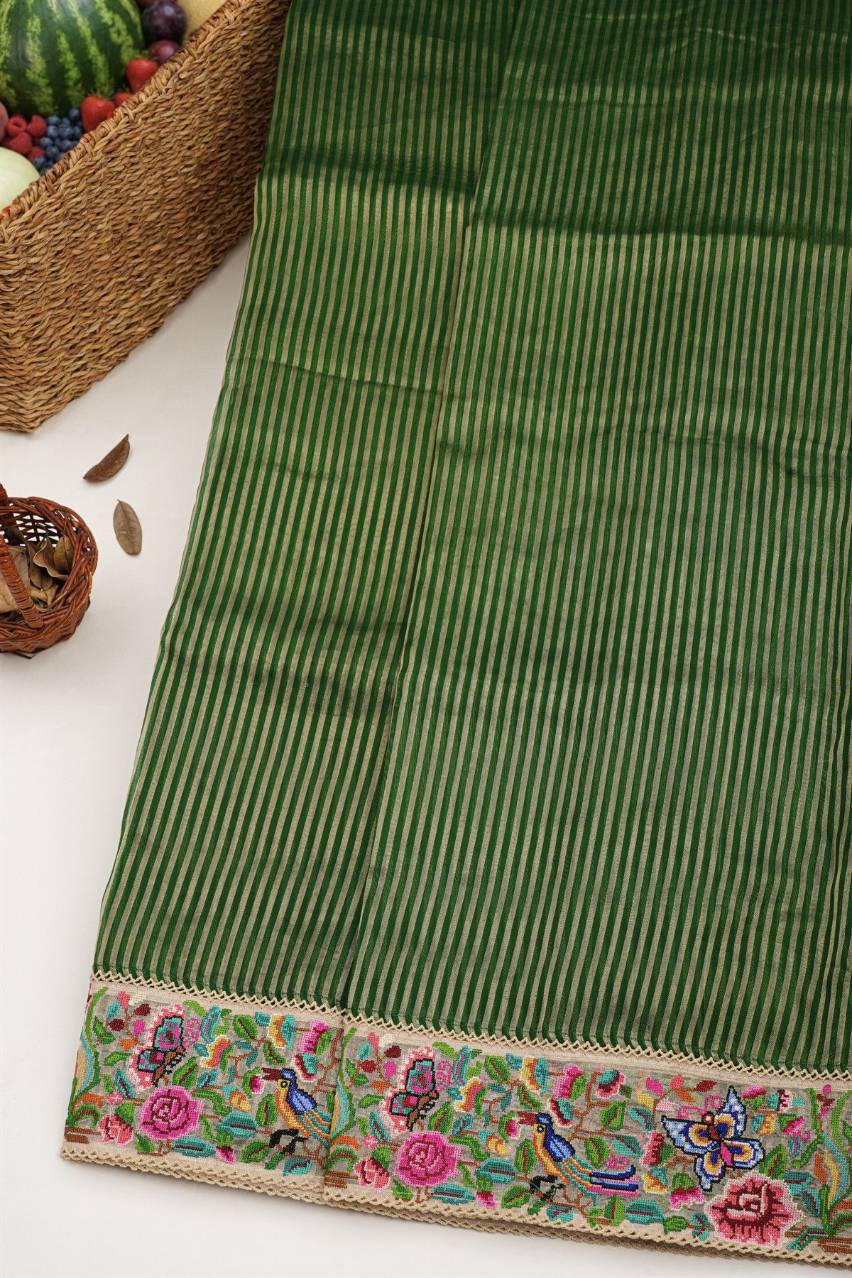 Designer Kora Bottle Green Saree