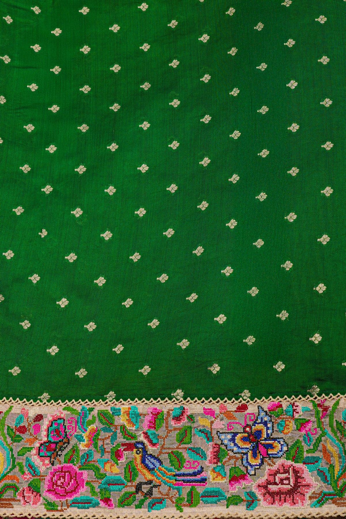 Designer Kora Bottle Green Saree