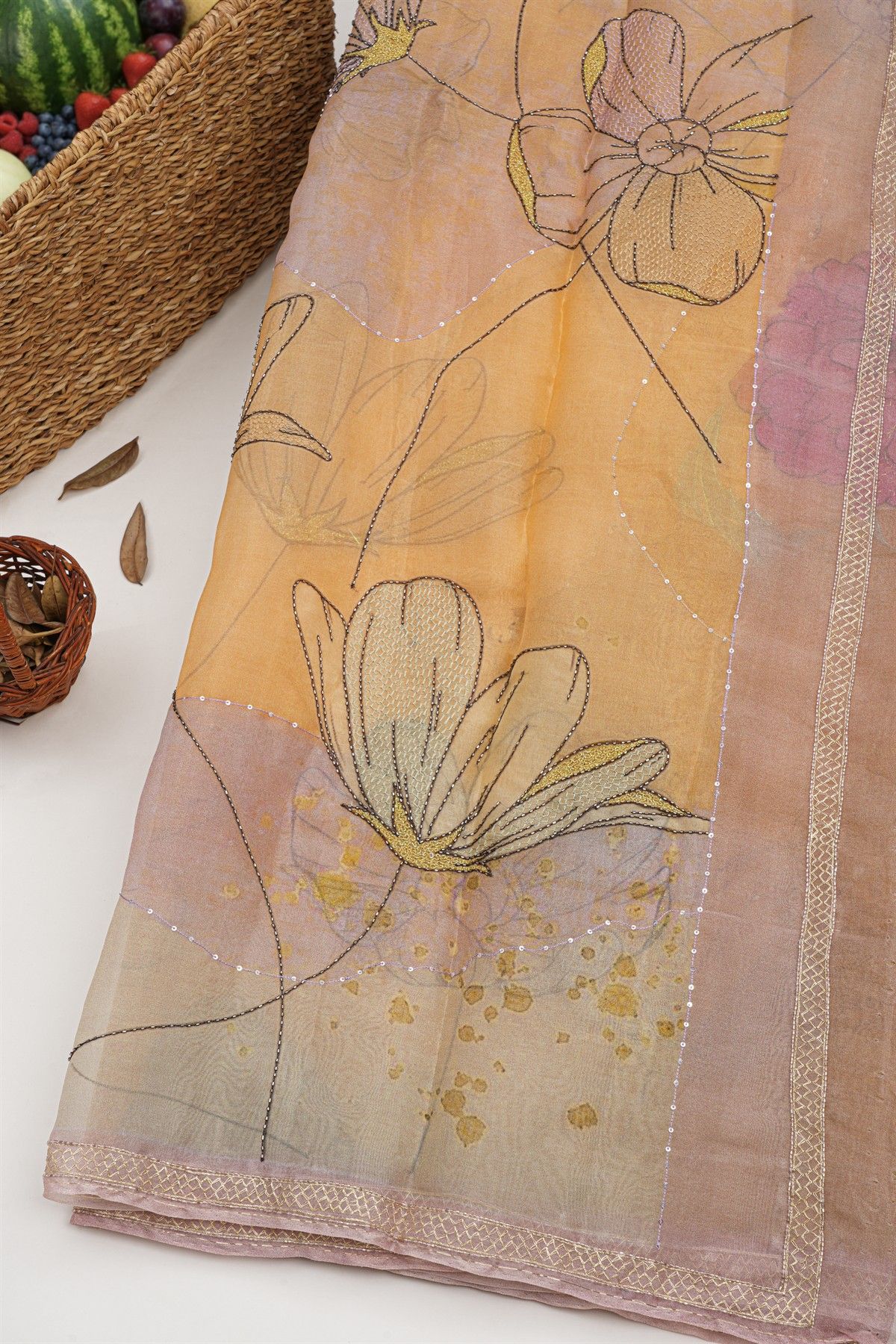 Designer Kora Multi-Colour Saree