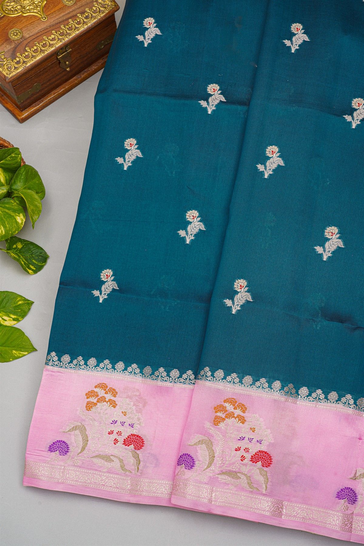 Fancy Matka Silk Teal Blue Saree