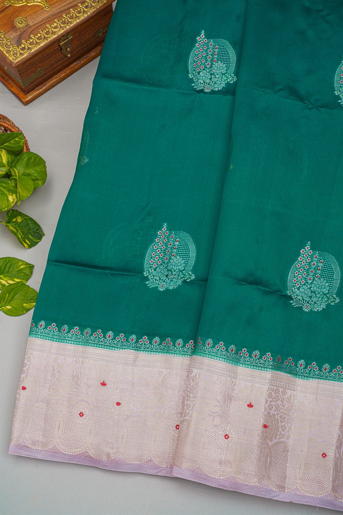 Fancy Matka Silk Peacock Green Saree