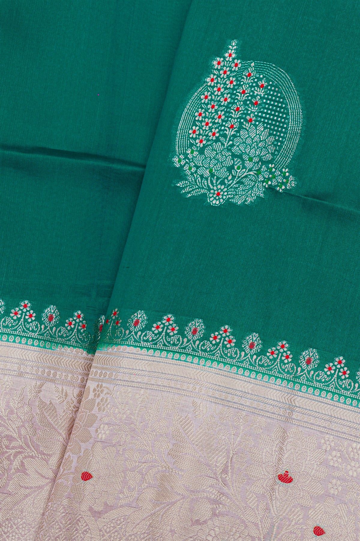 Fancy Matka Silk Peacock Green Saree