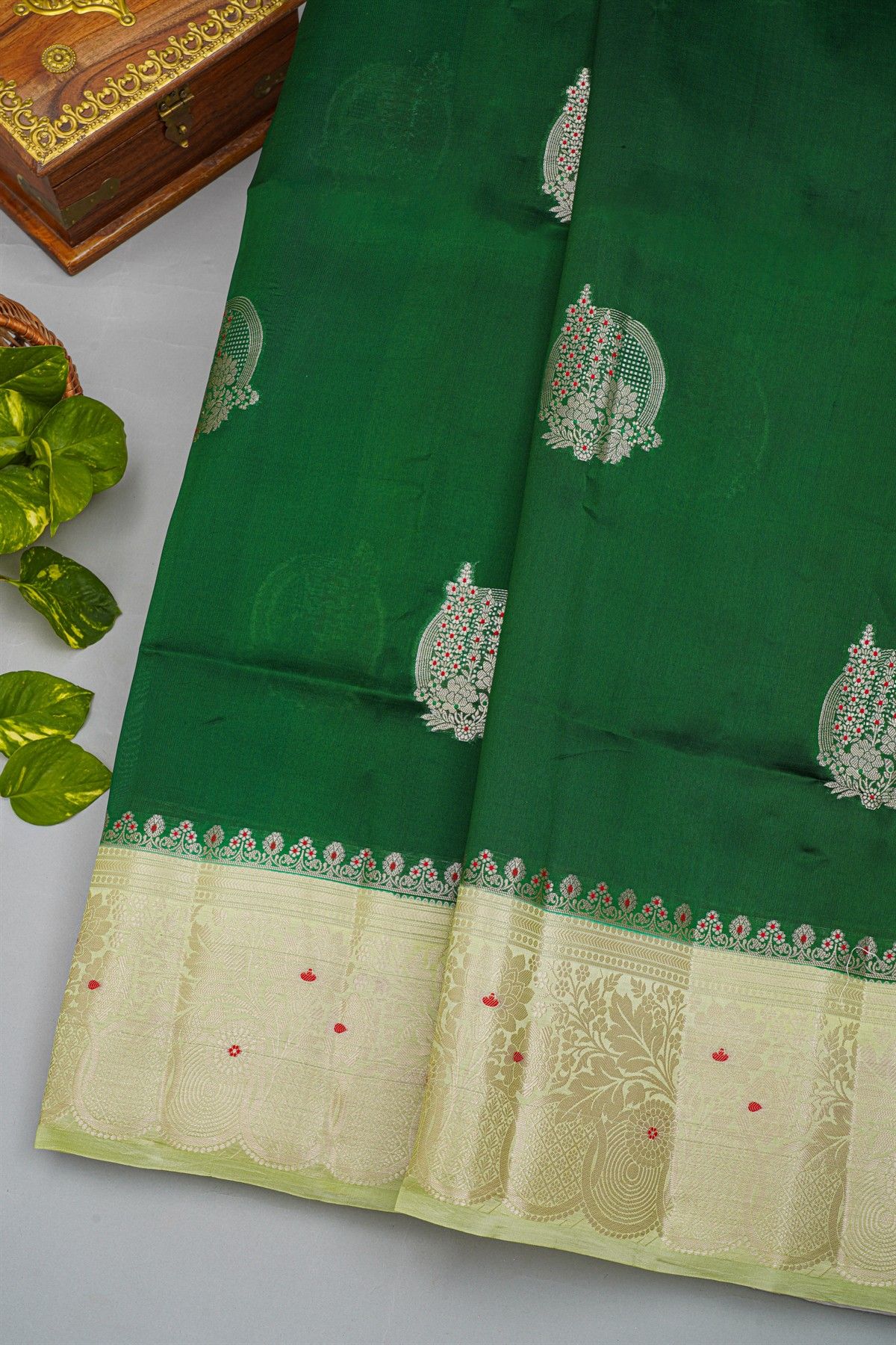 Fancy Matka Silk Bottle Green Saree