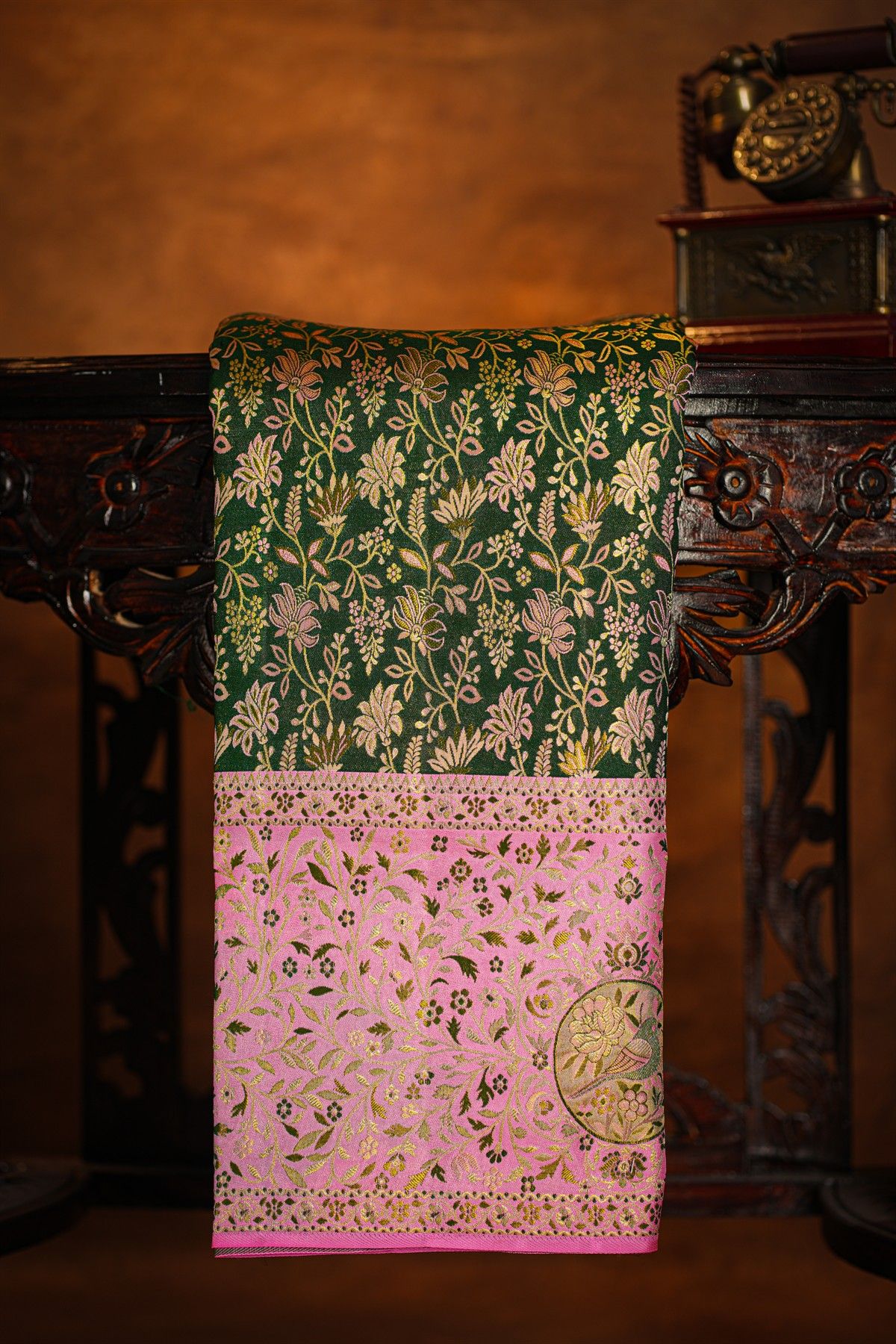 Semi Kancheepuram Silk Bottle Green Saree