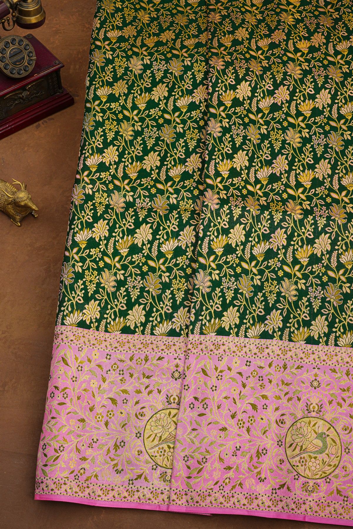 Semi Kancheepuram Silk Bottle Green Saree