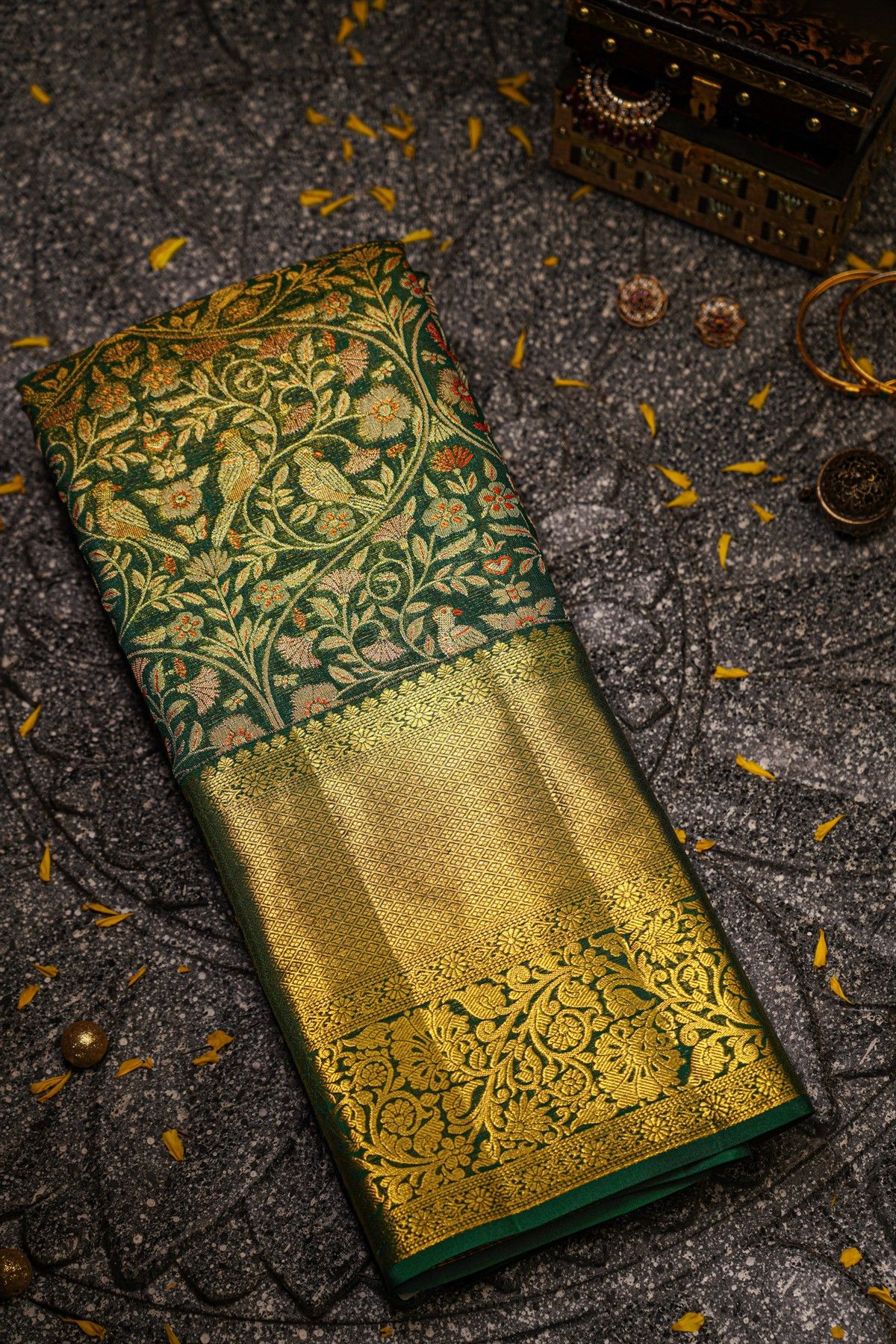 Kancheepuram Tissue Bottle Green Saree
