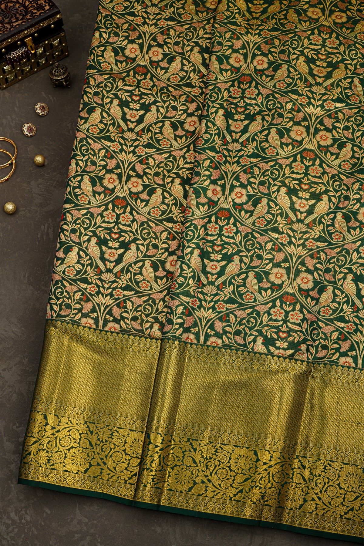Kancheepuram Tissue Bottle Green Saree