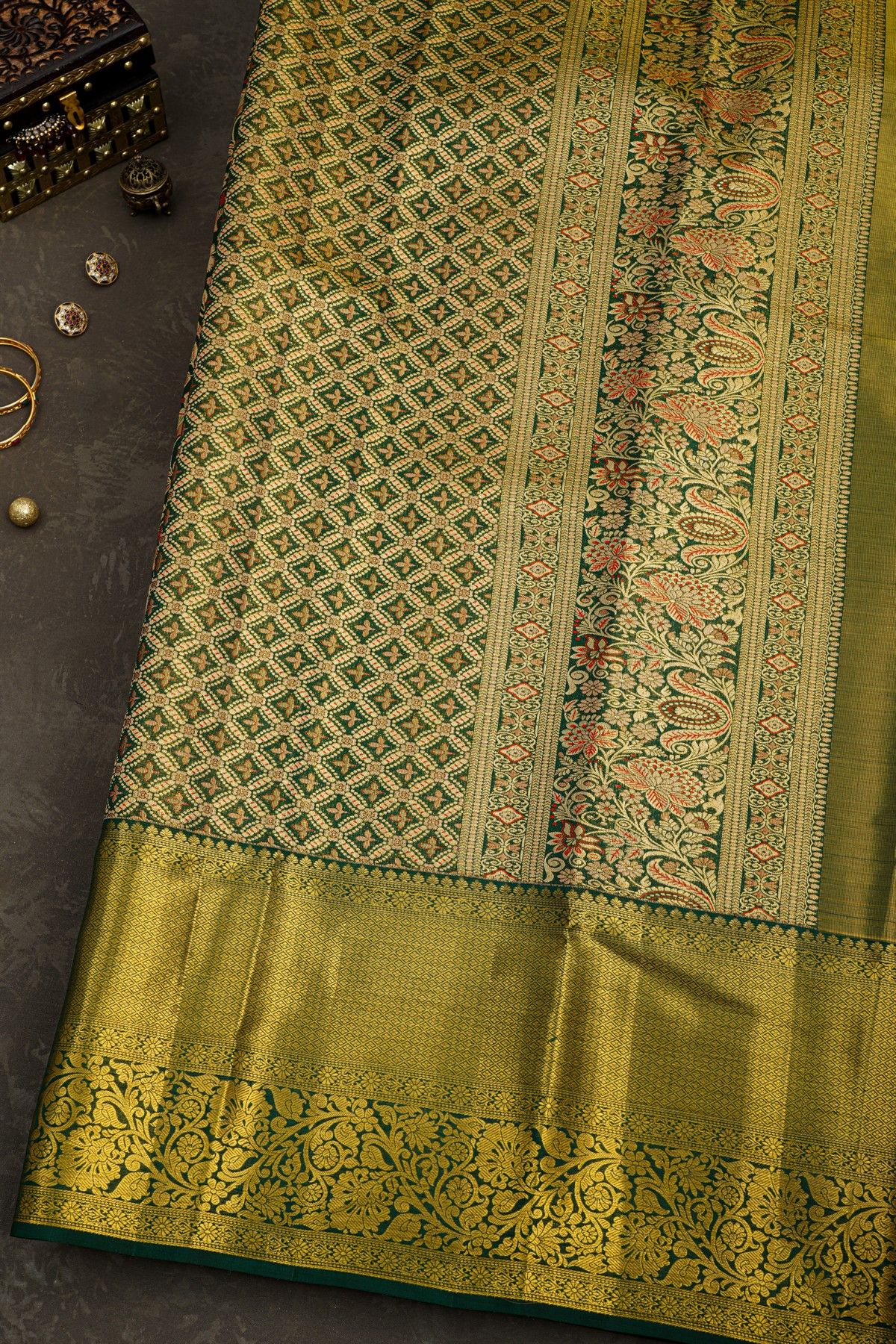 Kancheepuram Tissue Bottle Green Saree