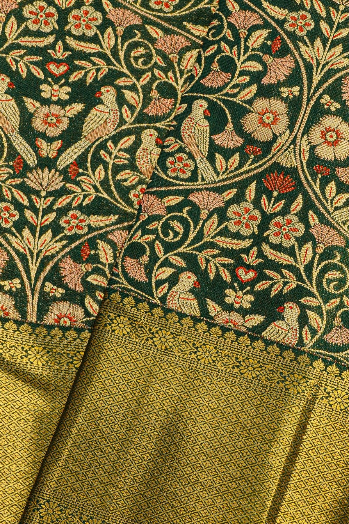 Kancheepuram Tissue Bottle Green Saree