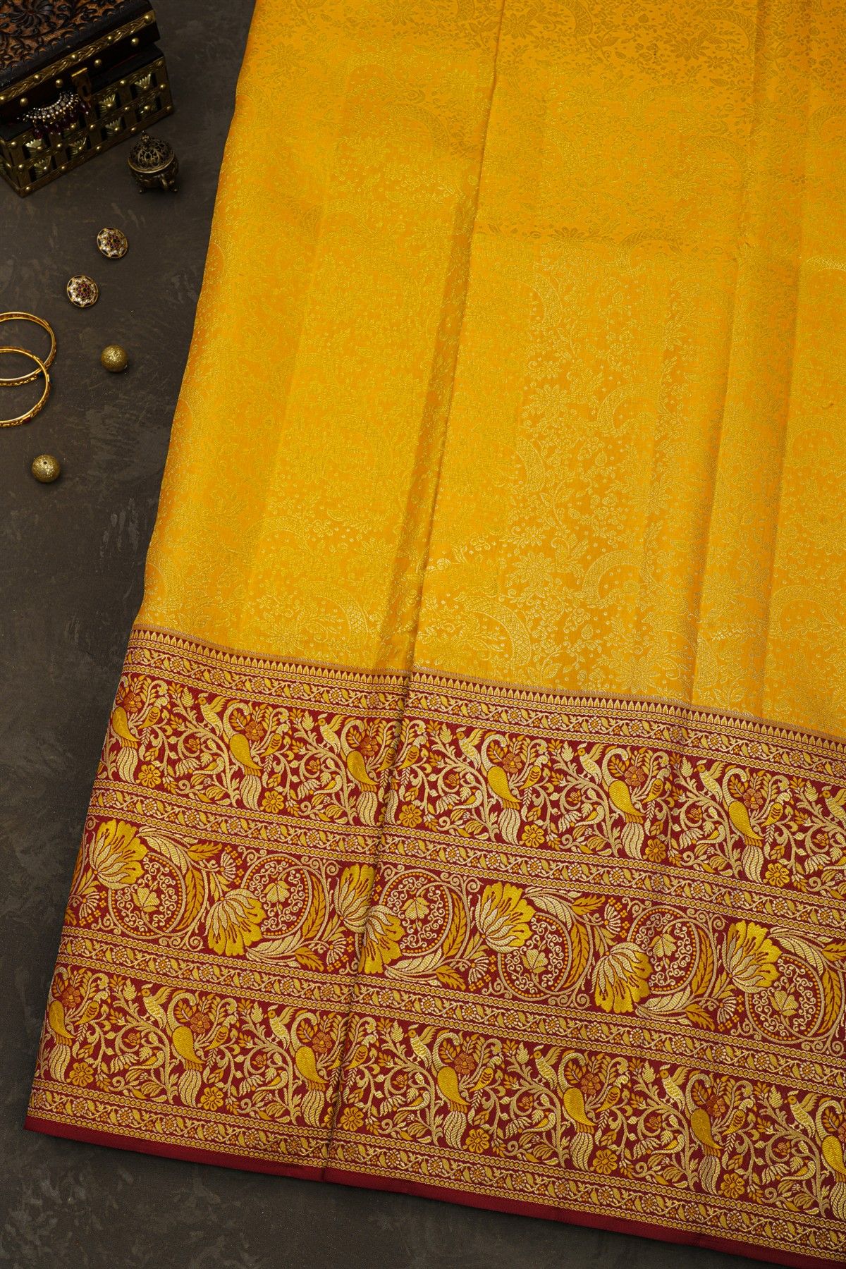 Kancheepuram Silk Mustard Saree