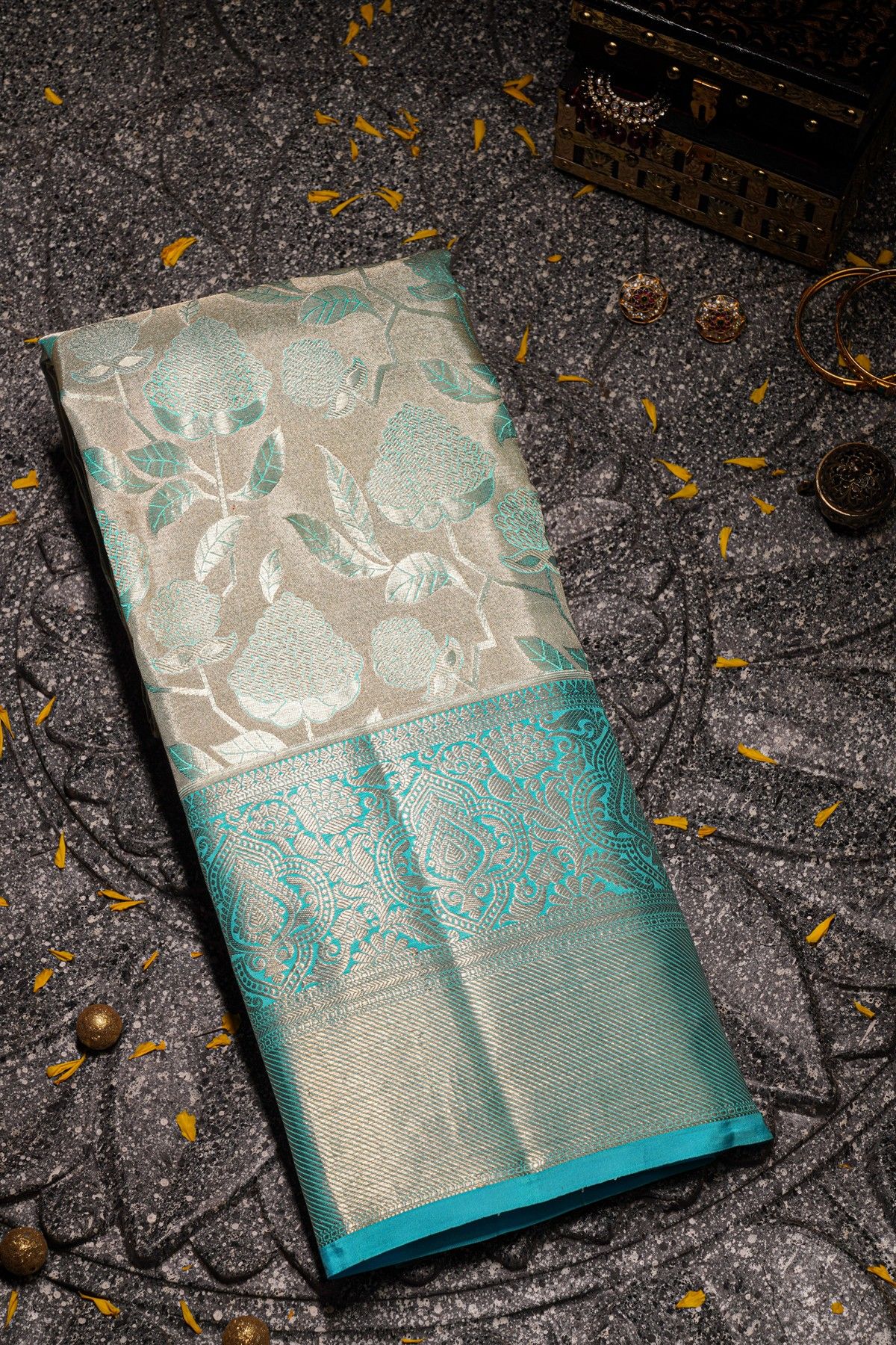 Kancheepuram Tissue Sky Blue Saree.