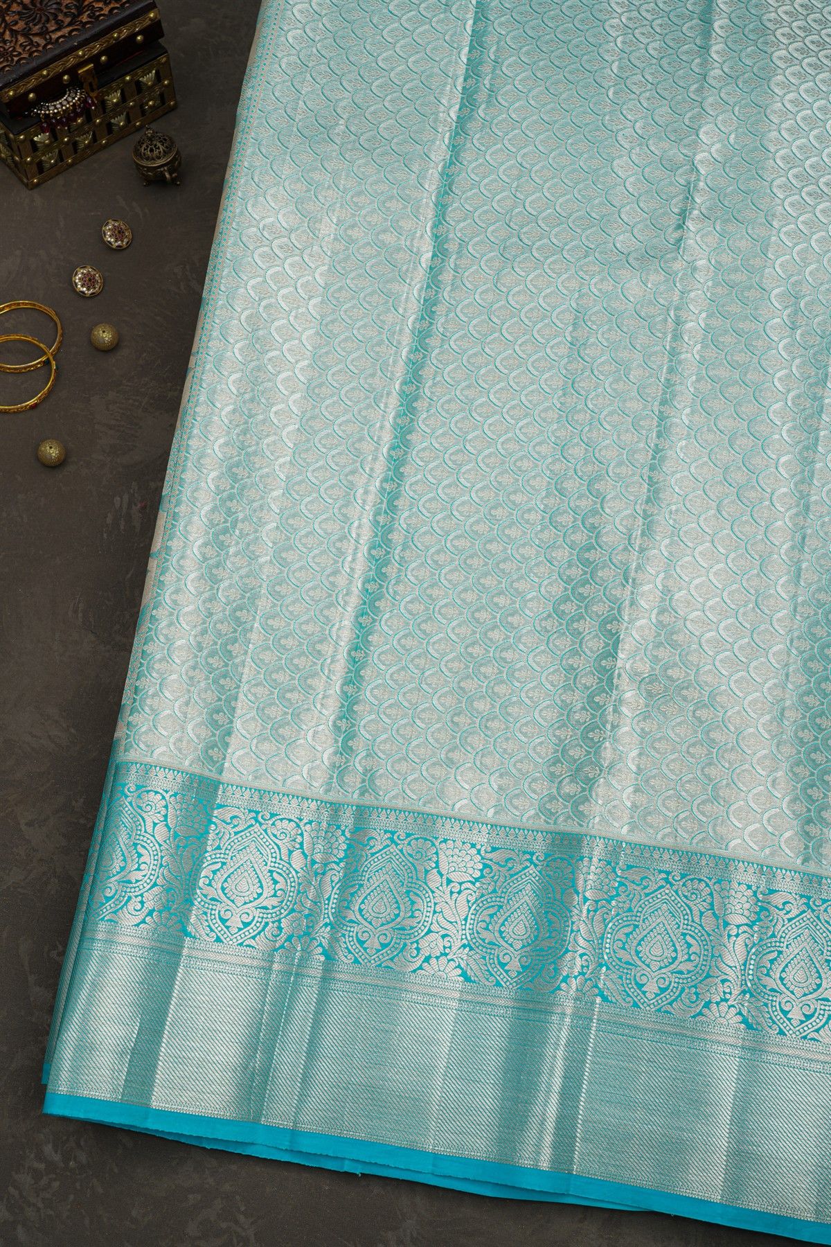 Kancheepuram Tissue Sky Blue Saree.