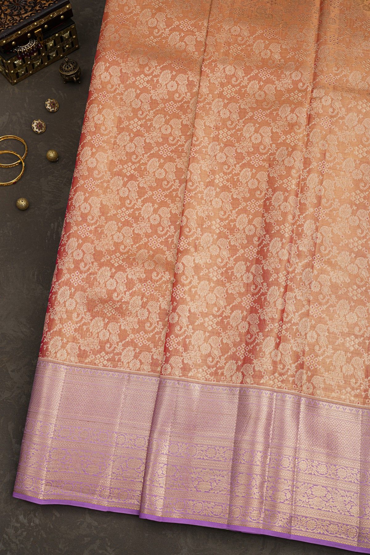 Kancheepuram Tissue Peach Saree