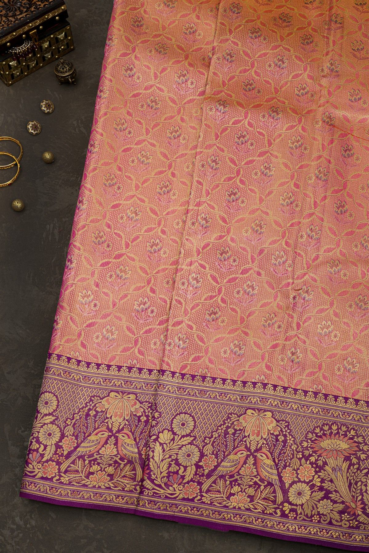 Kancheepuram Silk Peach Saree