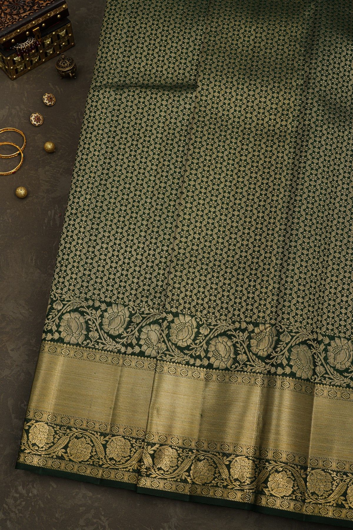 Kancheepuram Silk Bottle Green Saree