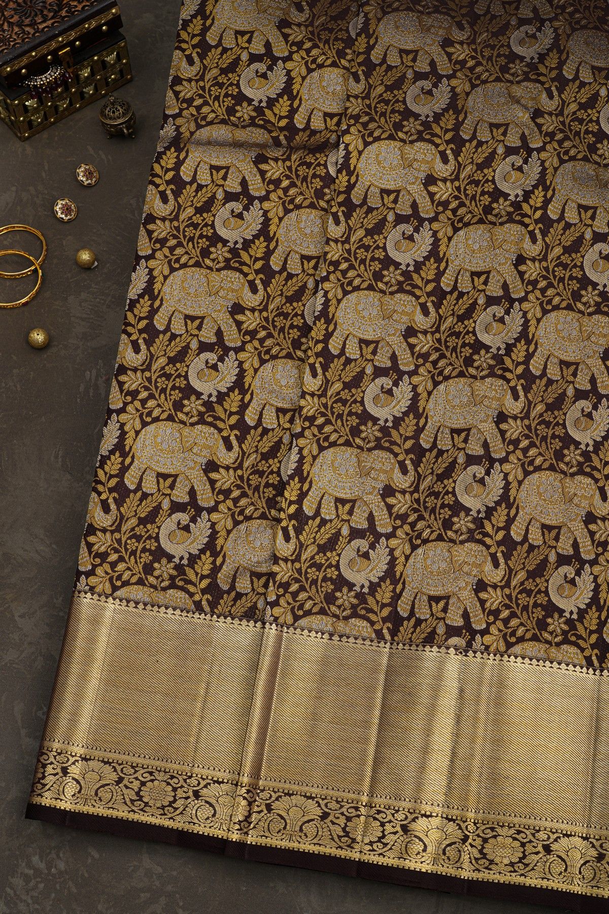 Kancheepuram Silk Dark Brown Saree