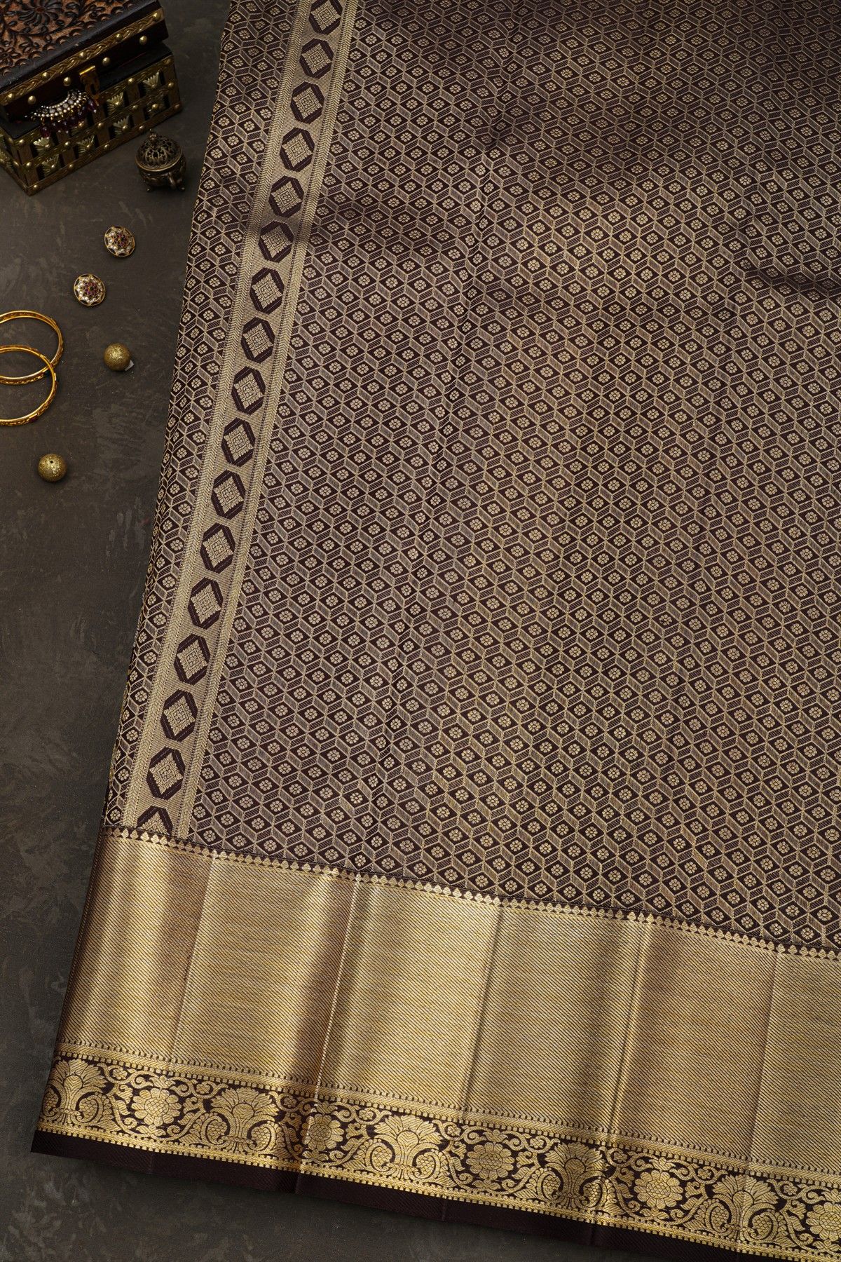 Kancheepuram Silk Dark Brown Saree