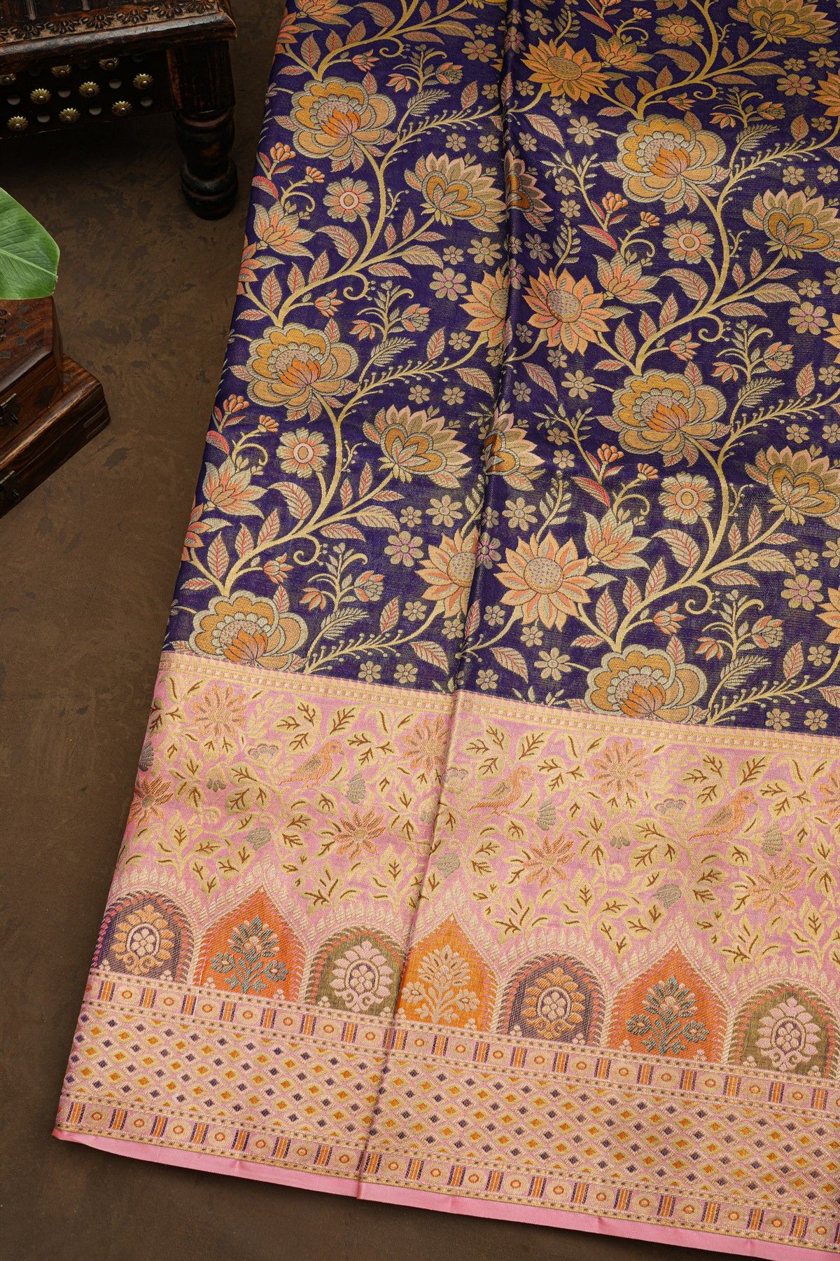 Semi Kancheepuram Silk Navy Blue Saree