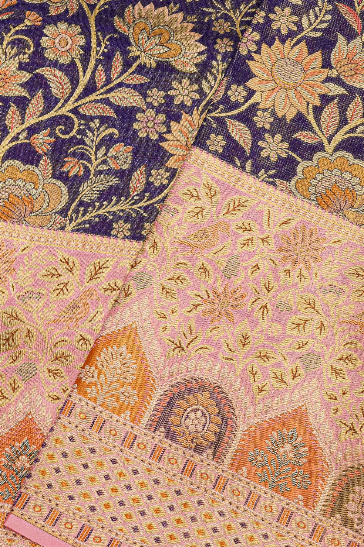 Semi Kancheepuram Silk Navy Blue Saree