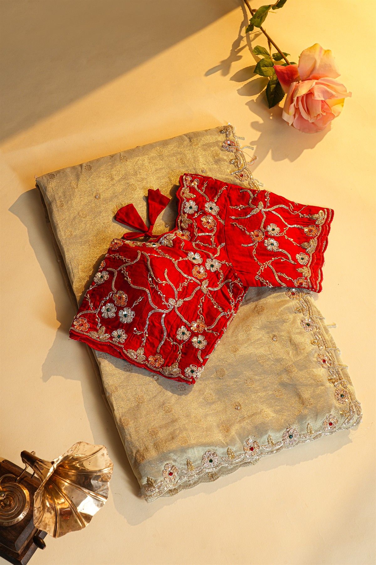 Designer Organza Cream Saree