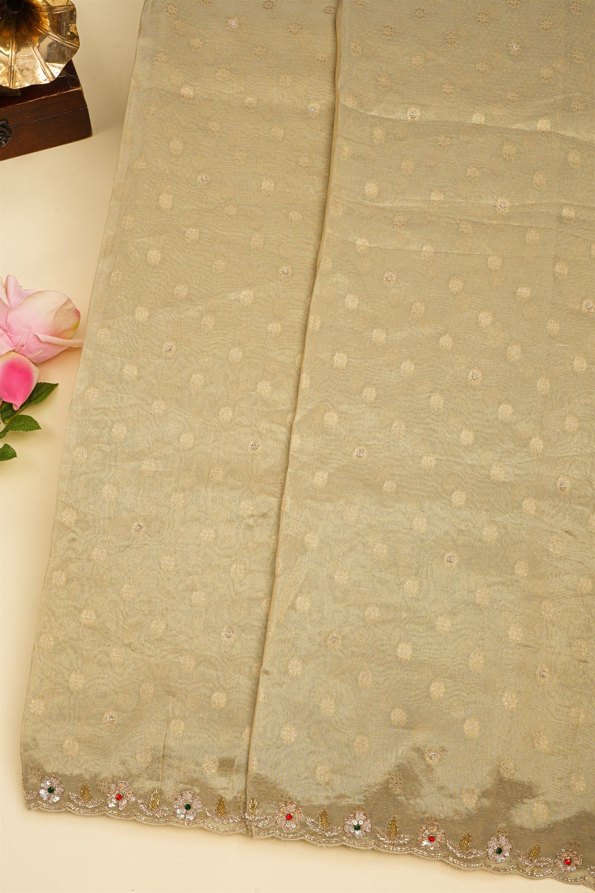 Designer Organza Cream Saree
