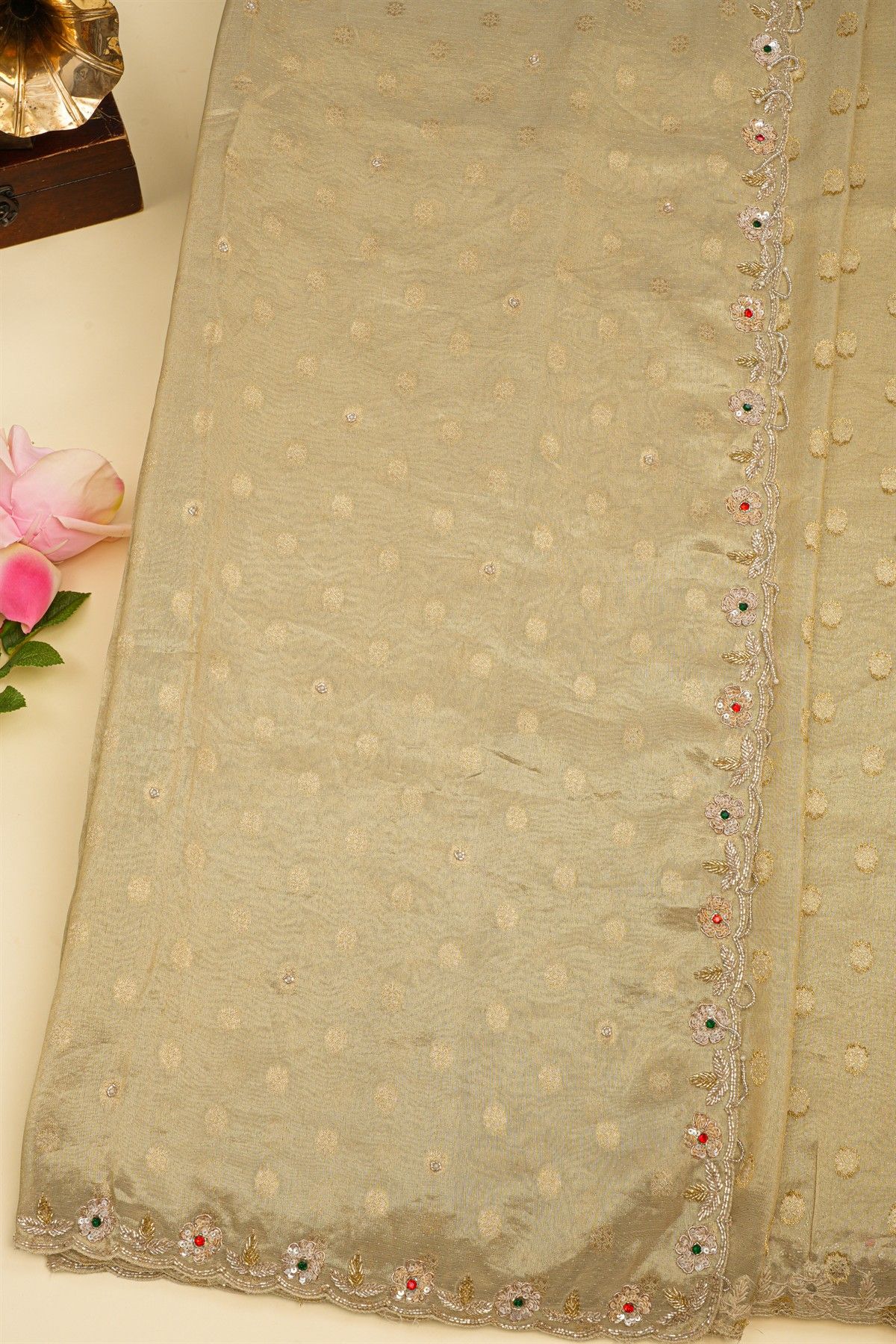 Designer Organza Cream Saree