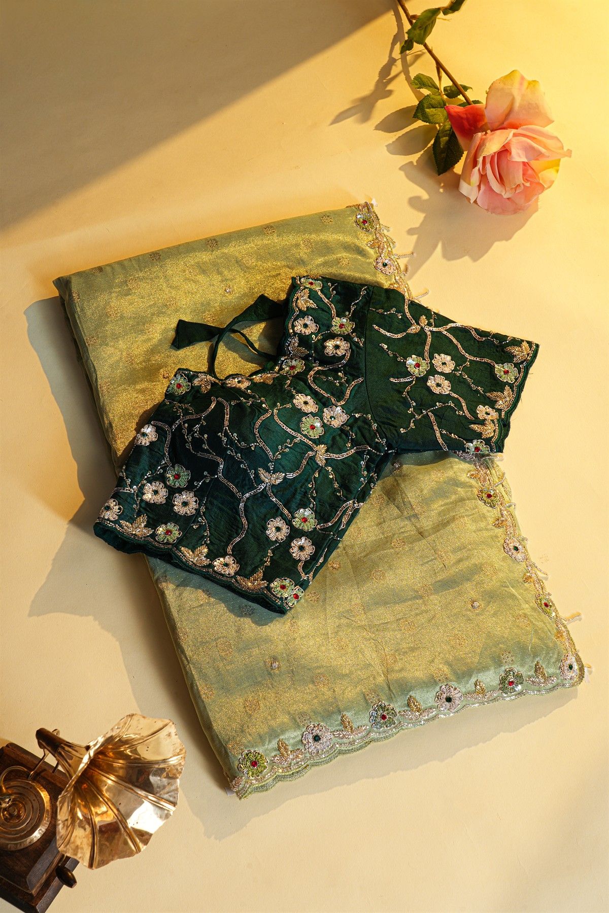 Designer Organza Pista Green Saree