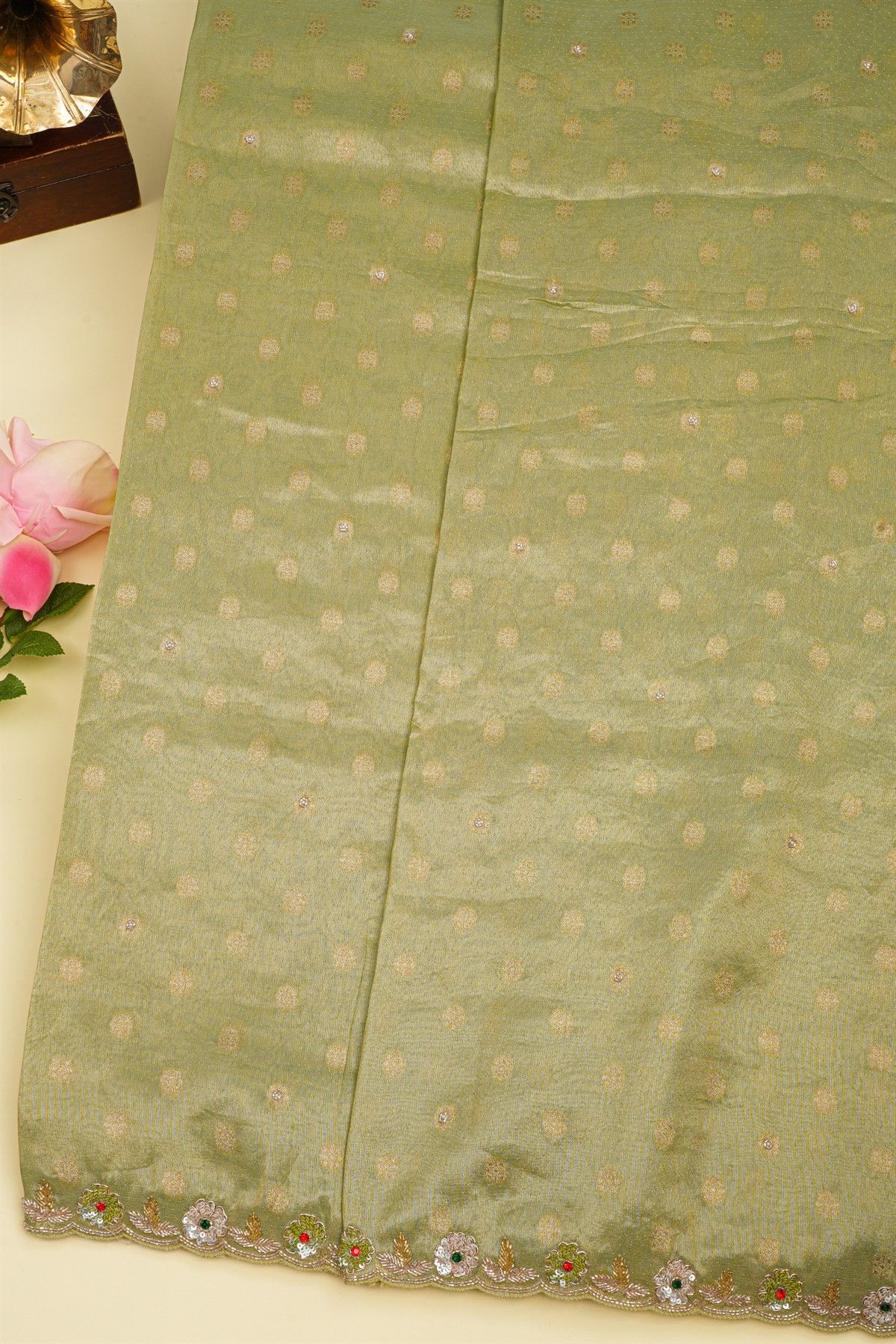 Designer Organza Pista Green Saree