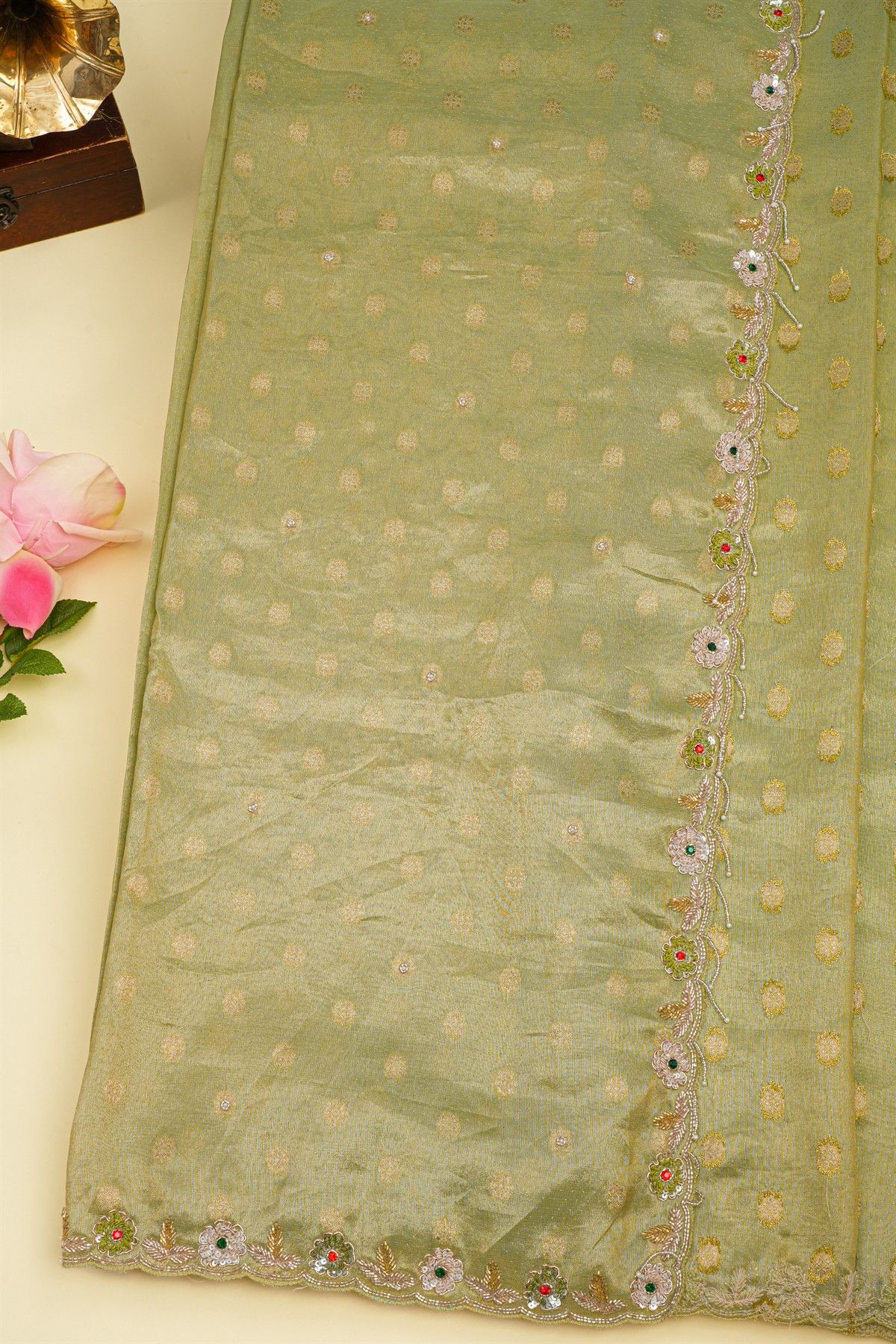 Designer Organza Pista Green Saree