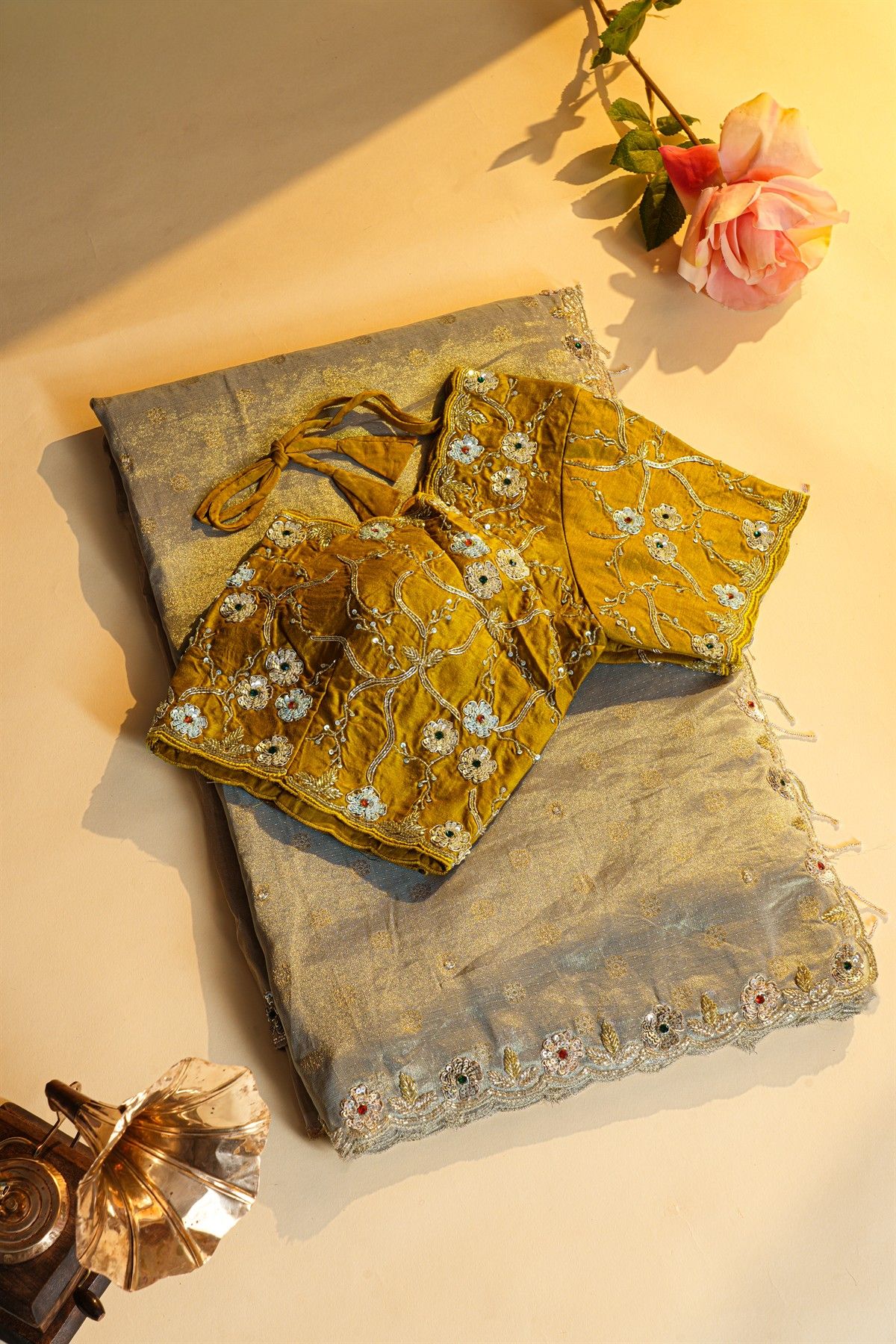 Designer Organza Grey Saree