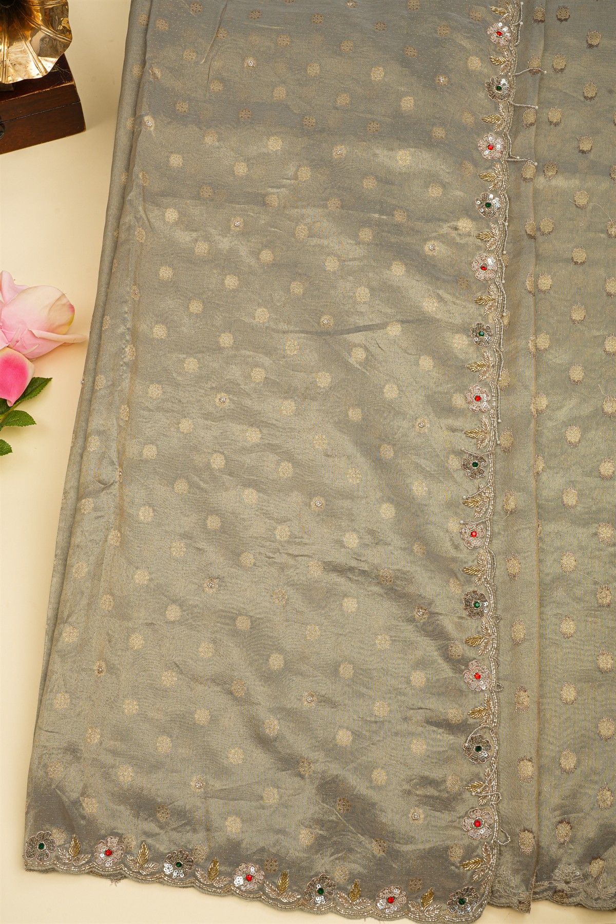 Designer Organza Grey Saree
