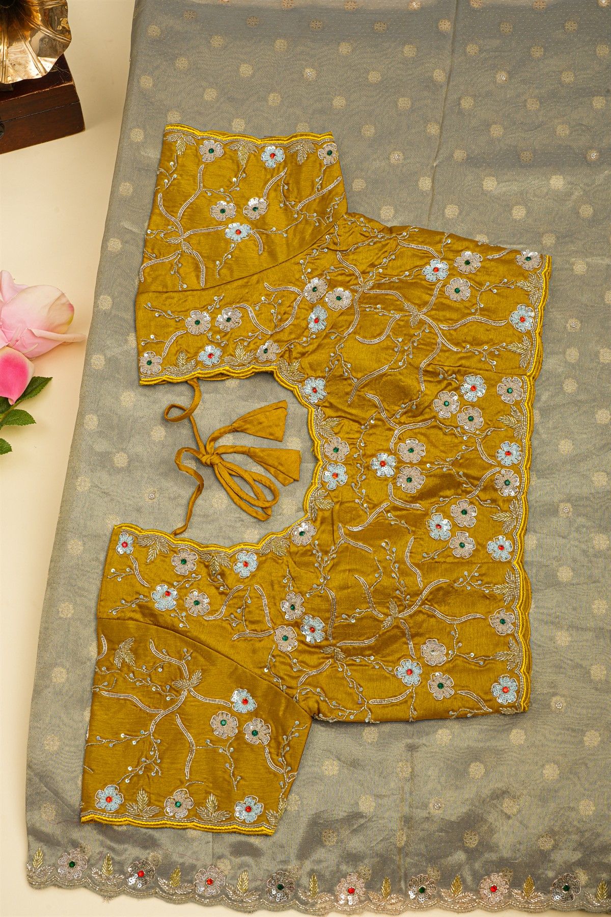 Designer Organza Grey Saree
