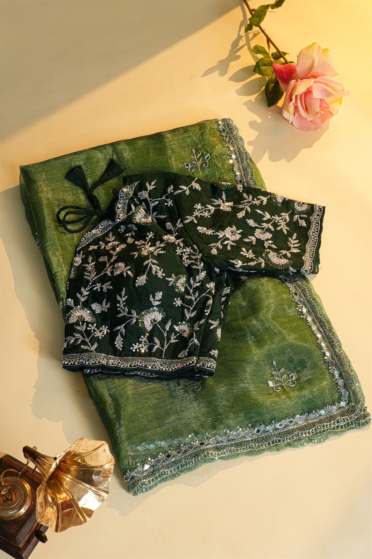 Designer Organza Mehendi Green Saree
