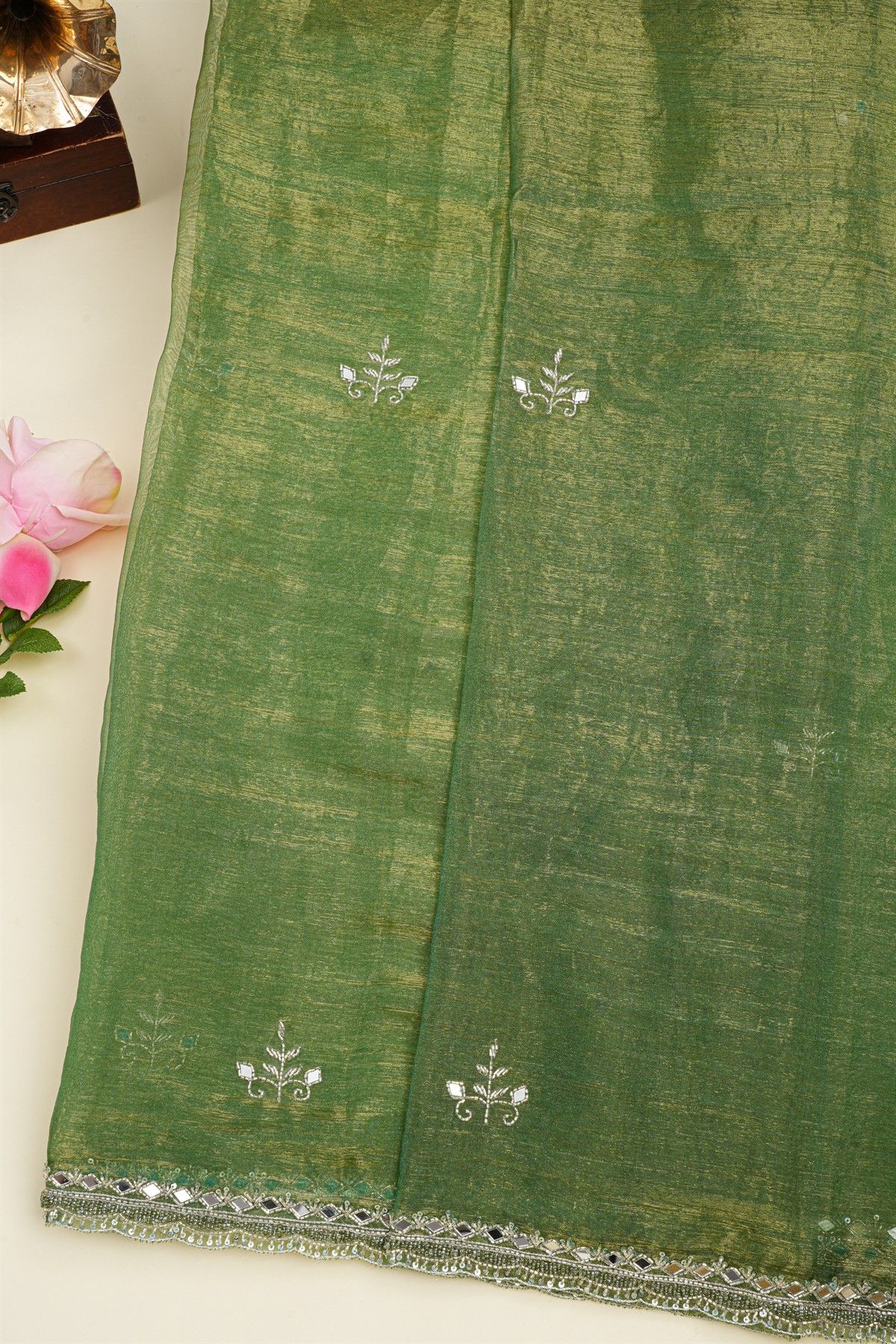 Designer Organza Mehendi Green Saree