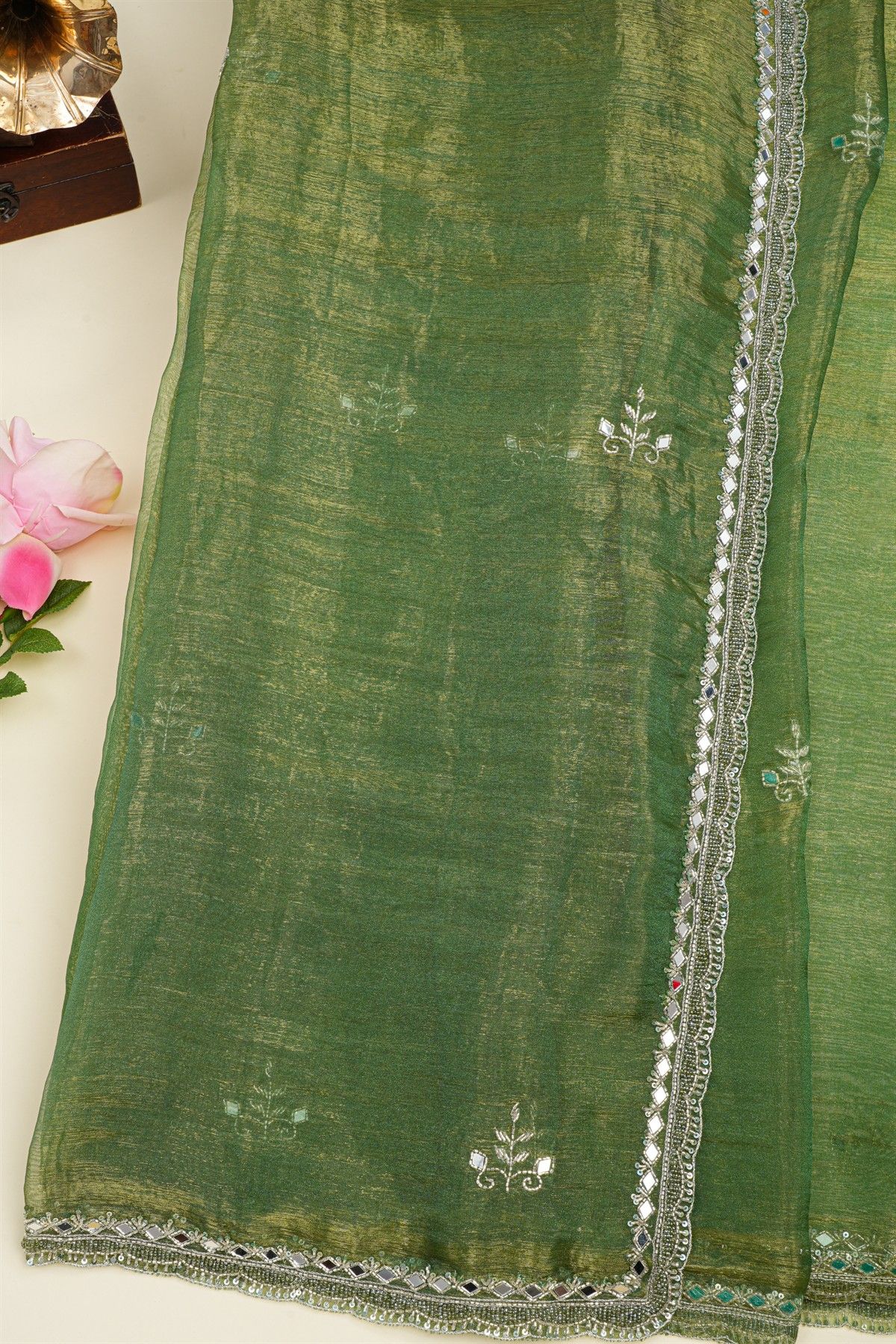 Designer Organza Mehendi Green Saree