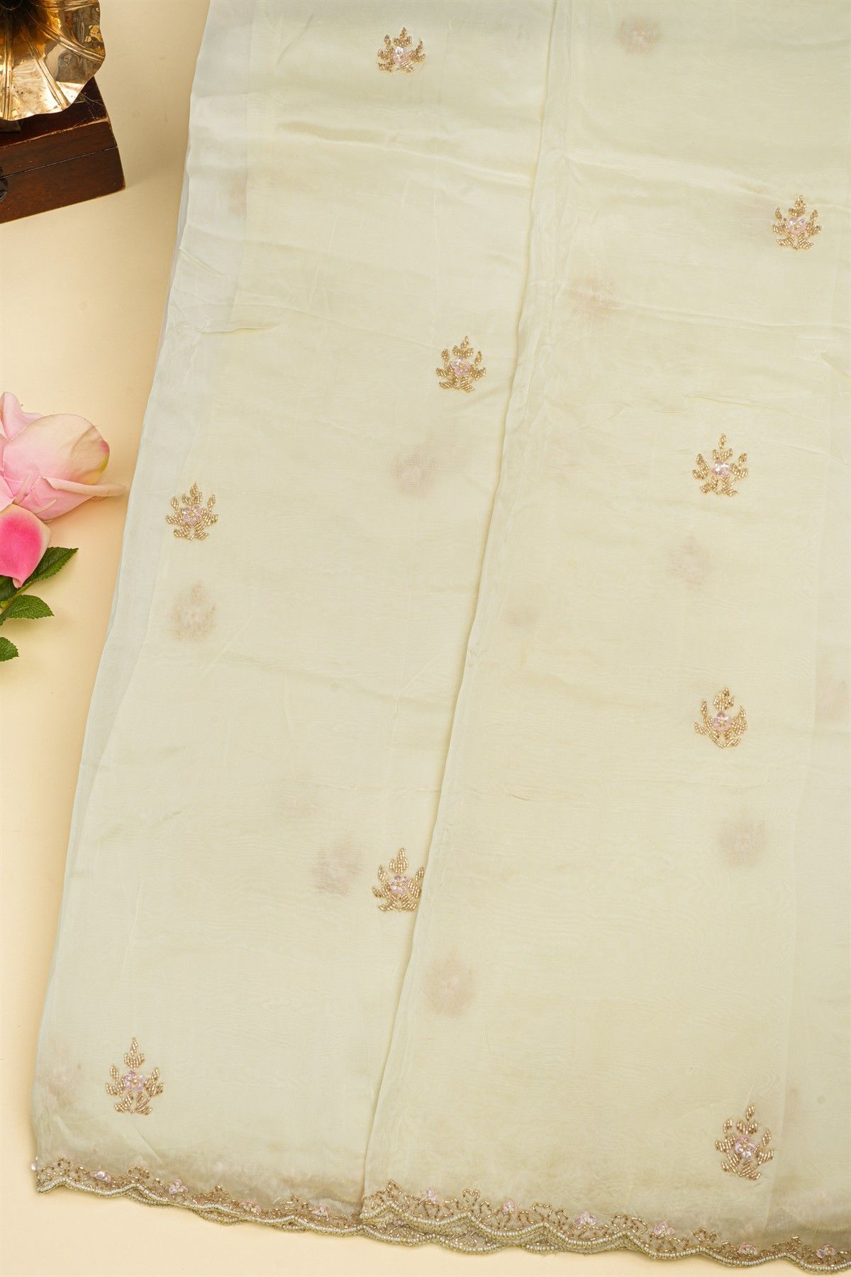 Designer Crepe Off White Saree