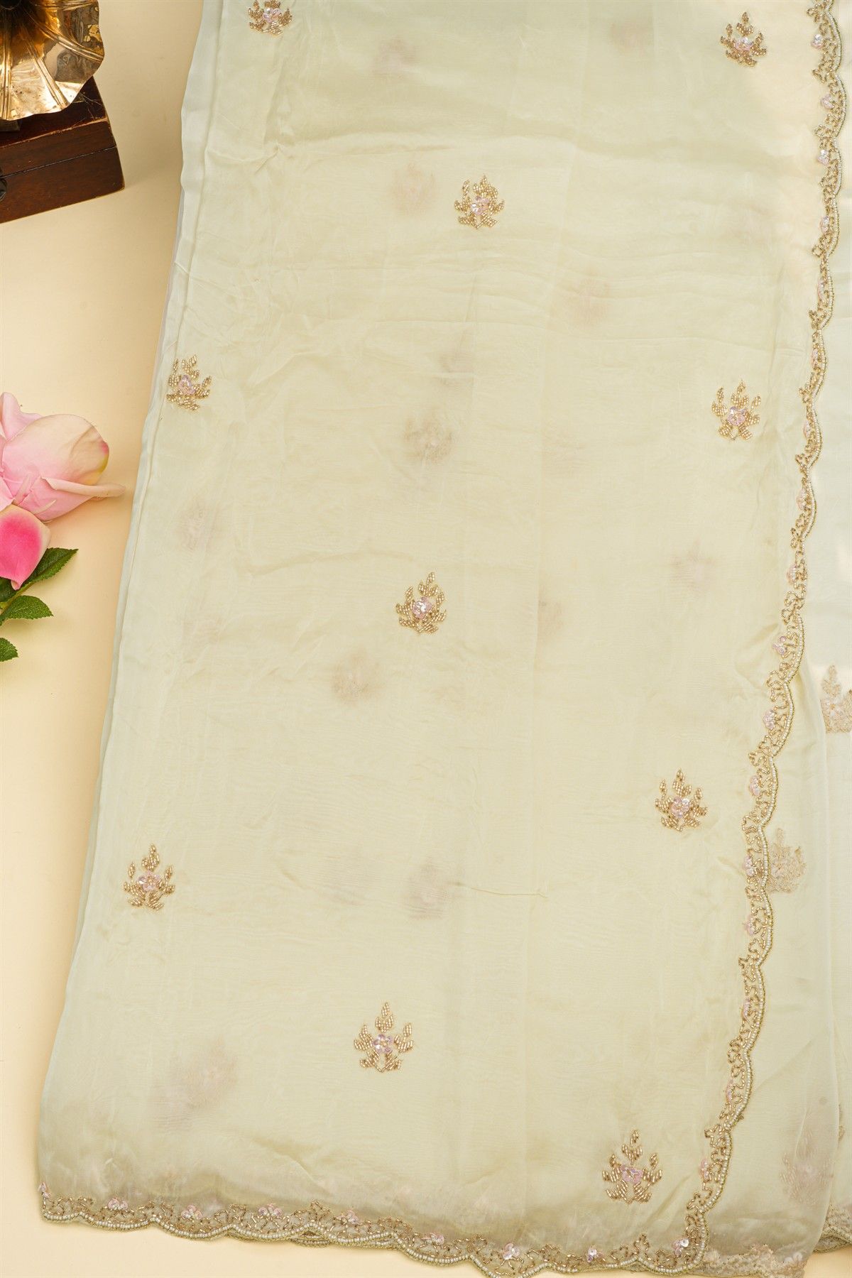 Designer Crepe Off White Saree