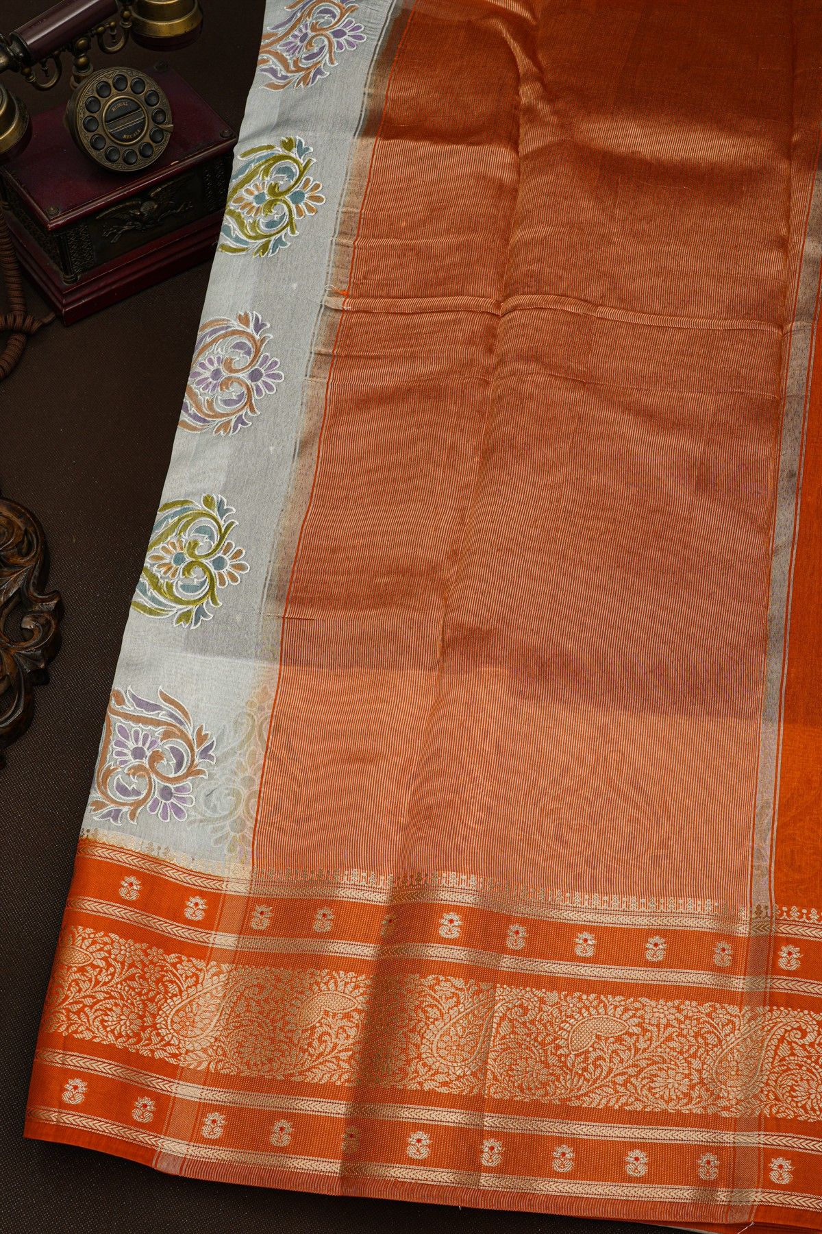 Fancy Kora Navy Blue Saree