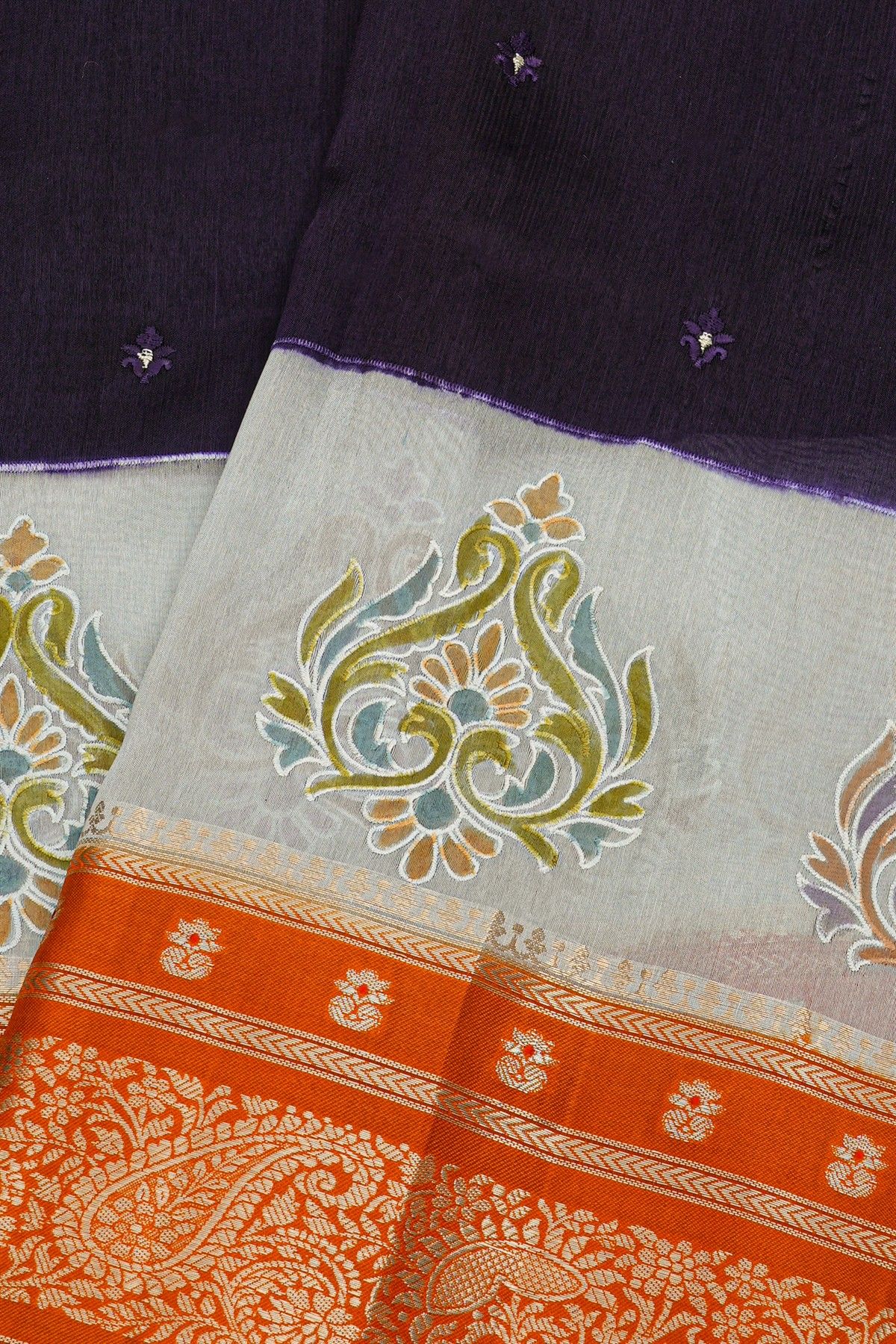 Fancy Kora Navy Blue Saree