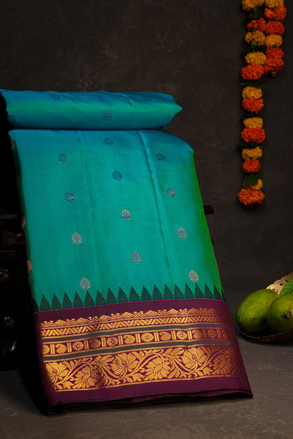 Gadwal Silk Sea Green Saree