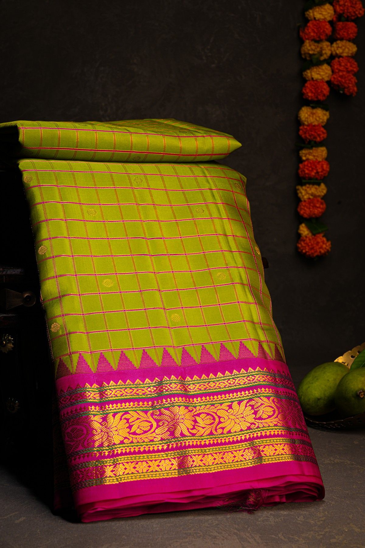Gadwal Silk Lime Green Saree