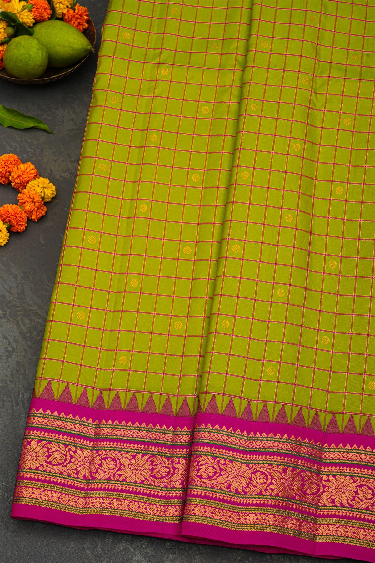 Gadwal Silk Lime Green Saree