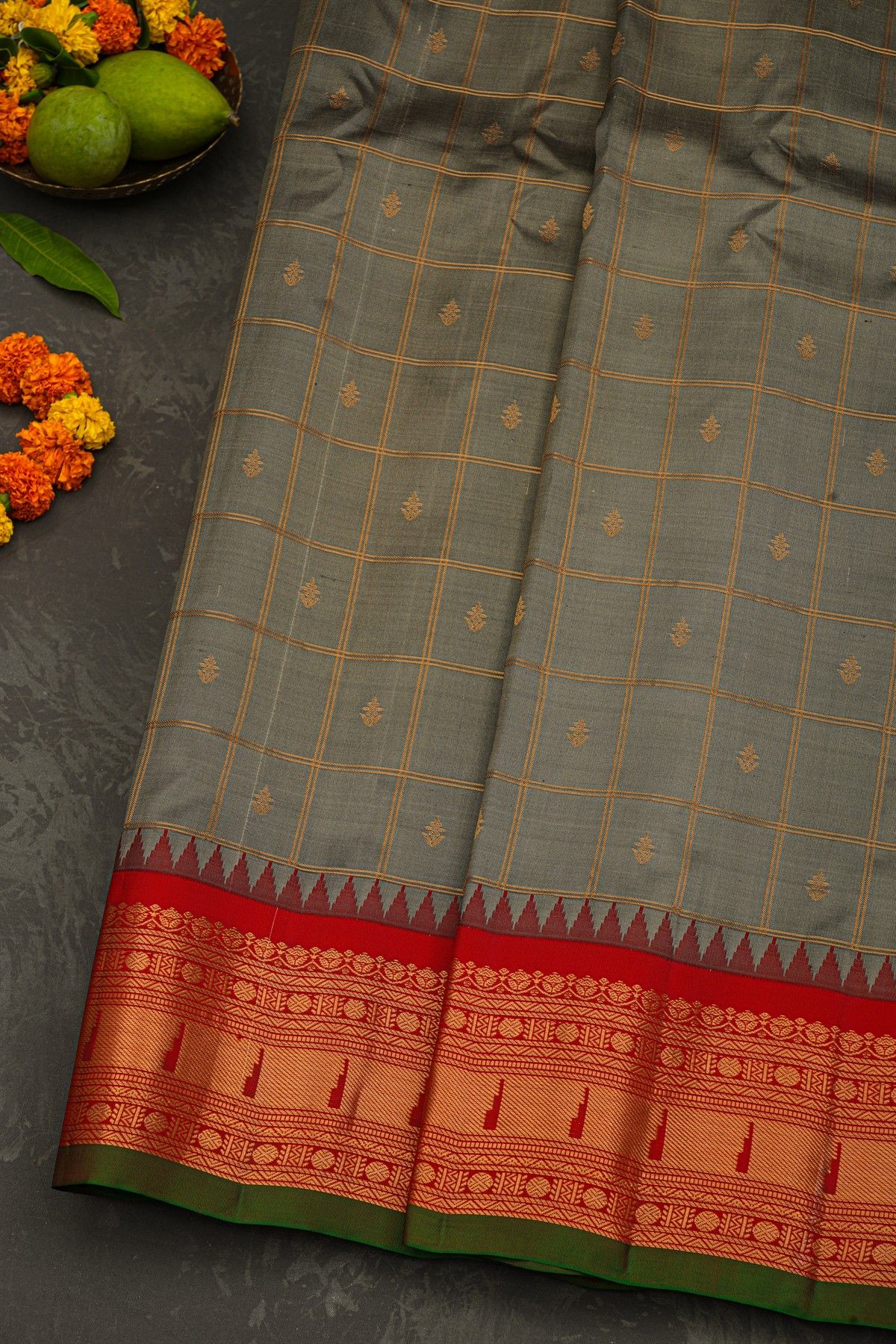 Gadwal Raw Silk Grey Saree