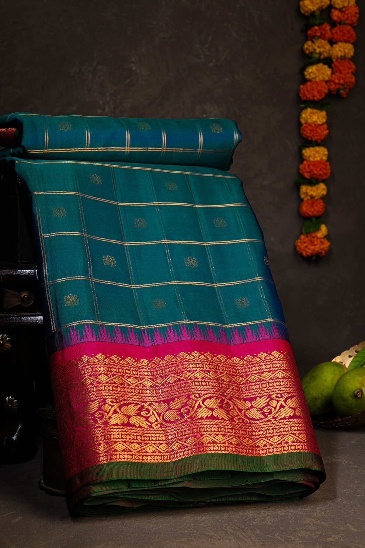 Gadwal Silk Peacock Blue Saree