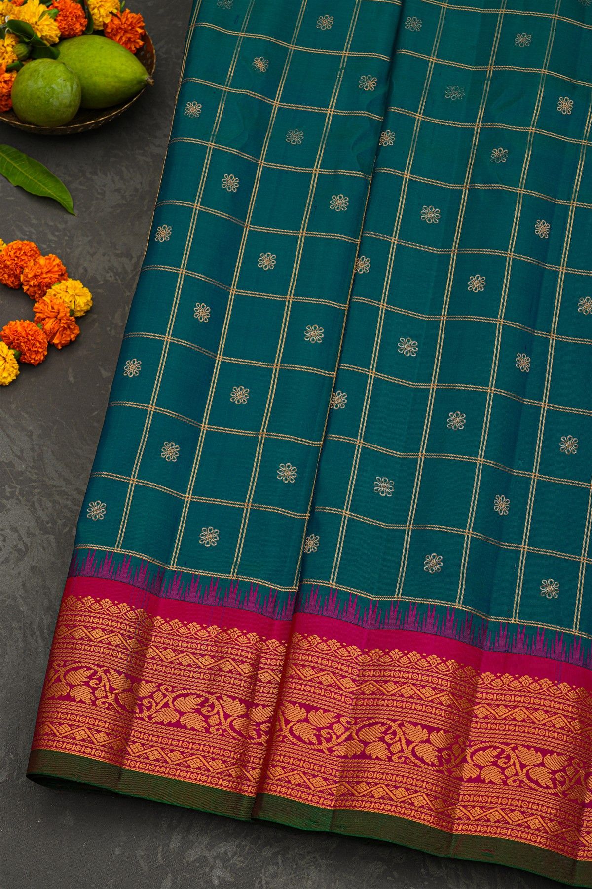 Gadwal Silk Peacock Blue Saree