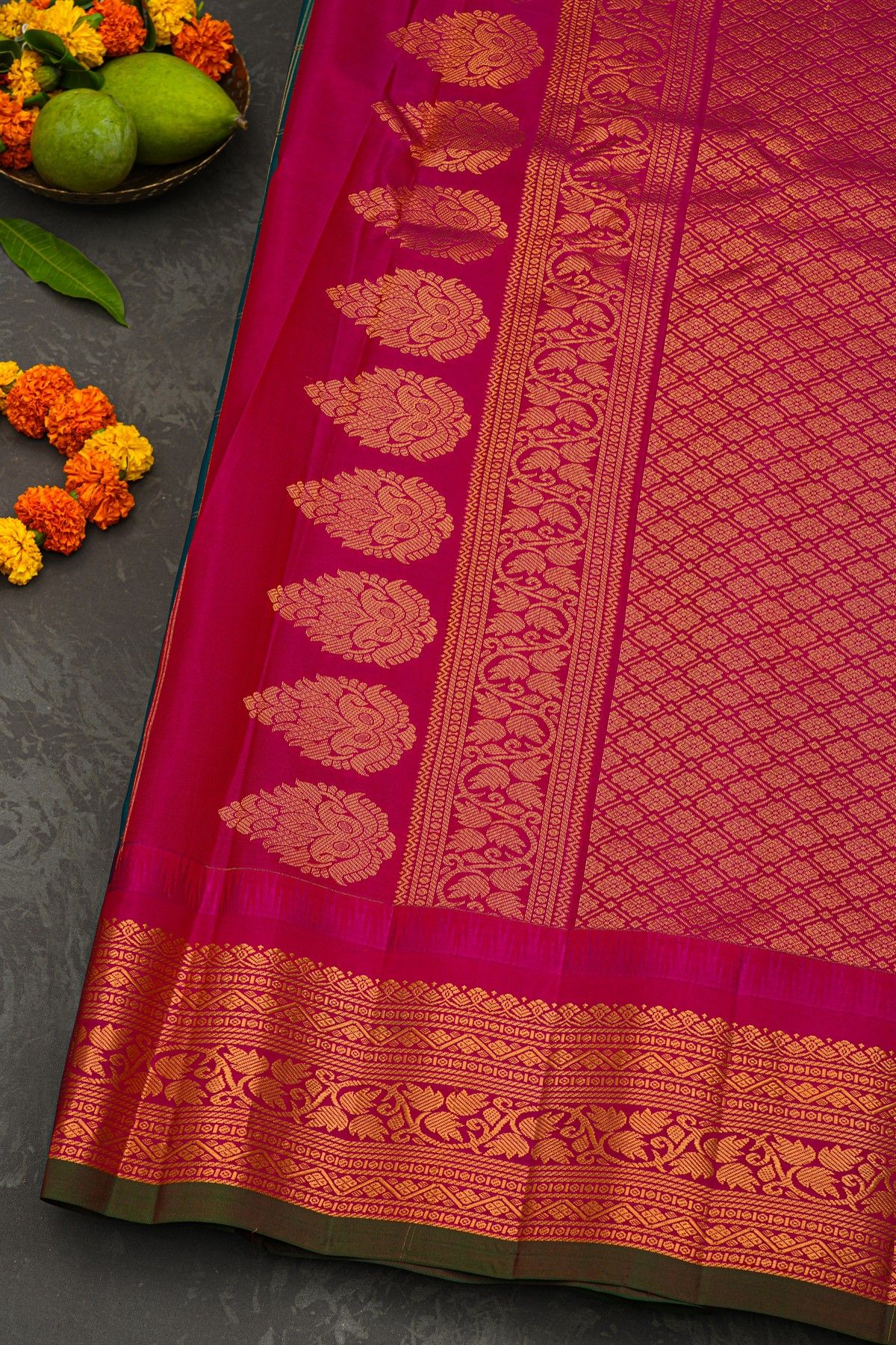 Gadwal Silk Peacock Blue Saree