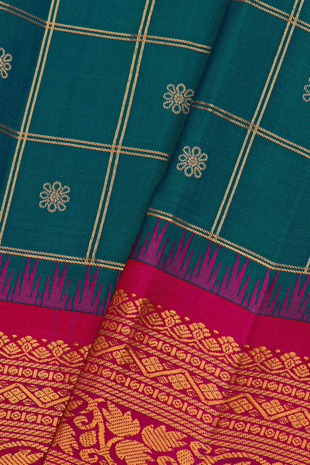 Gadwal Silk Peacock Blue Saree